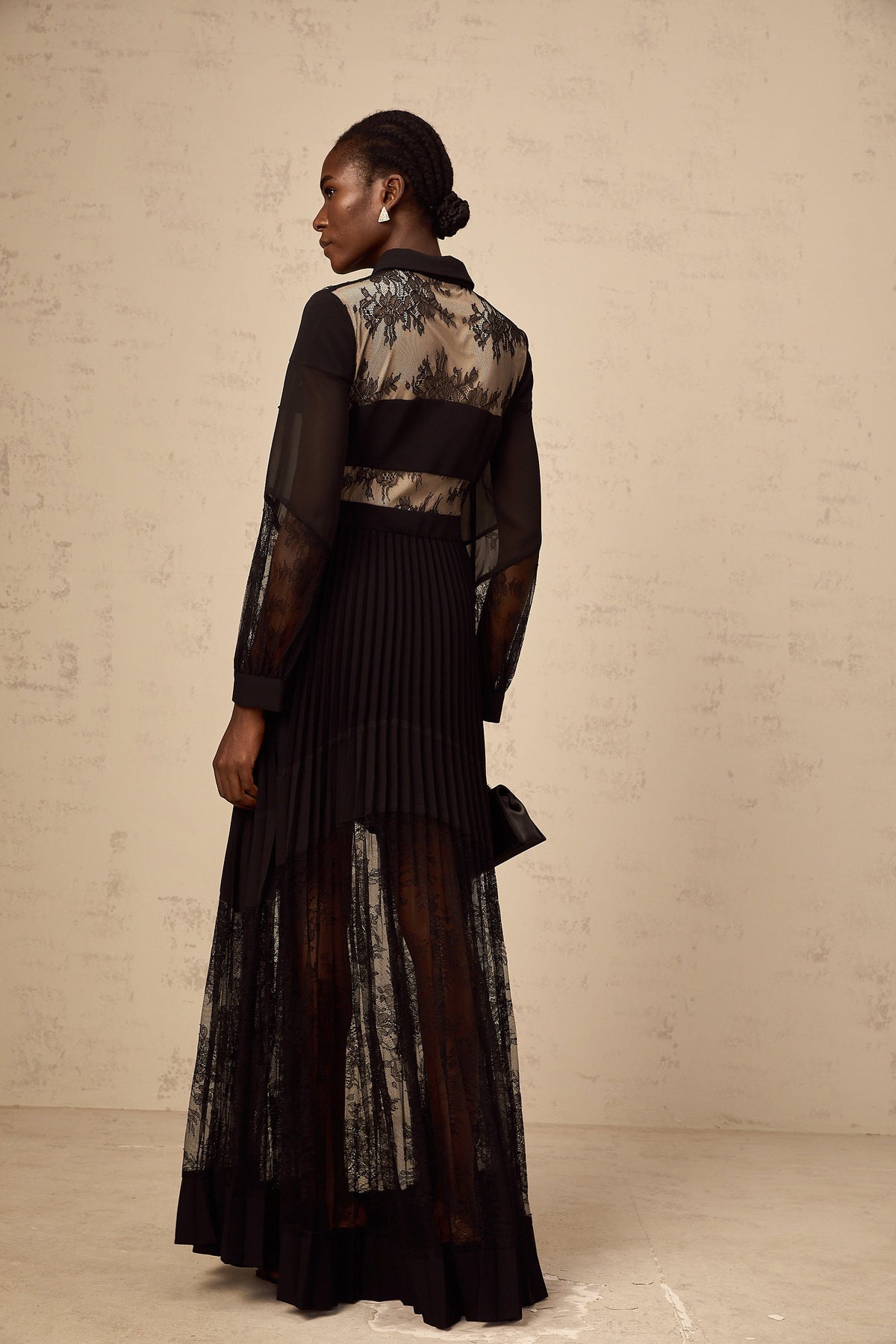 Ségolène black floral-lace-panel pleated maxi dress (Final Sale-US Only)