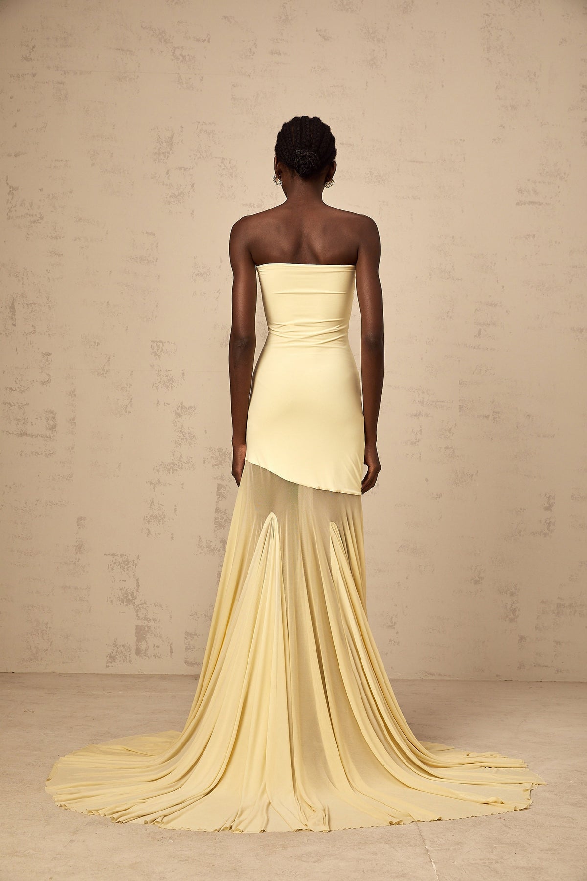 Josiane yellow off-shoulder sheer tulle maxi dress