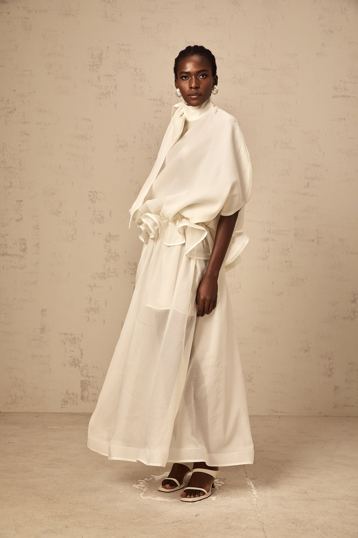 Honorine white tie-neck ruffled maxi dress (Final Sale-US Only)
