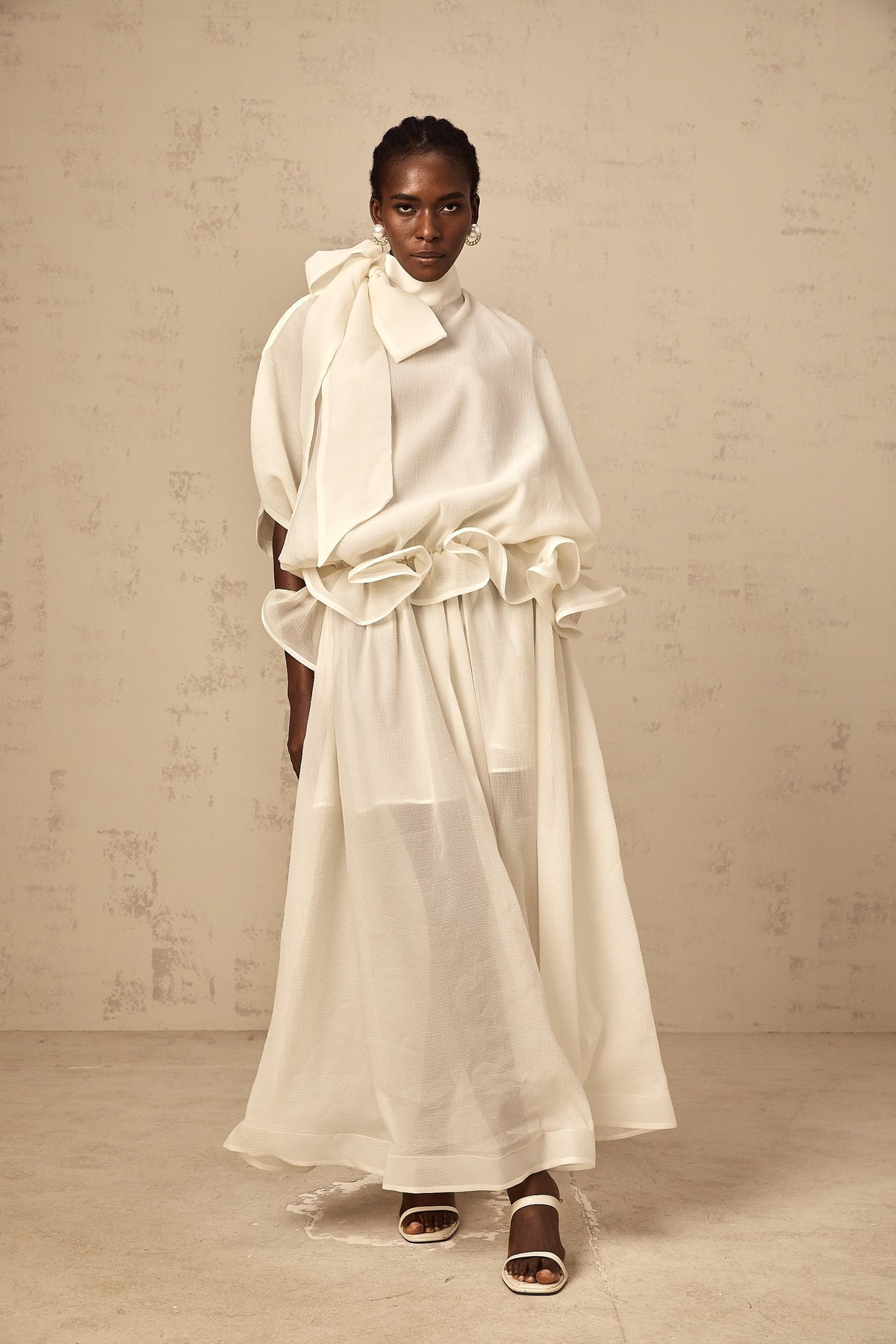 Honorine white tie-neck ruffled maxi dress (Final Sale-US Only)
