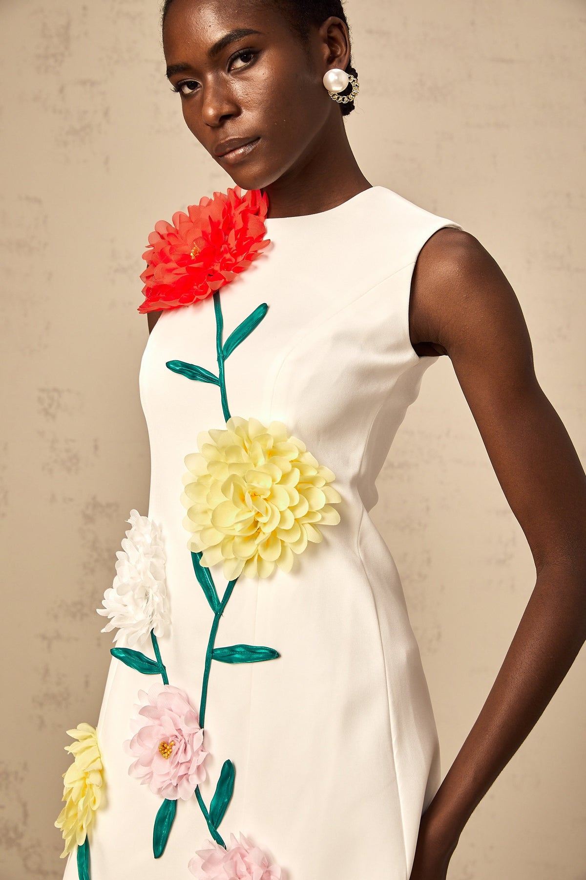 Véronique white 3d-petal sleeveless mini dress (Final Sale-US Only)