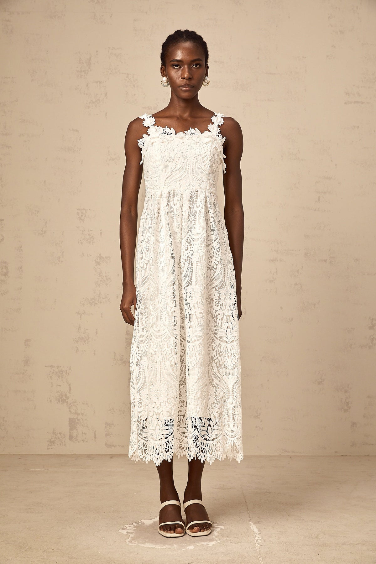 Paol white guipure-lace midi dress