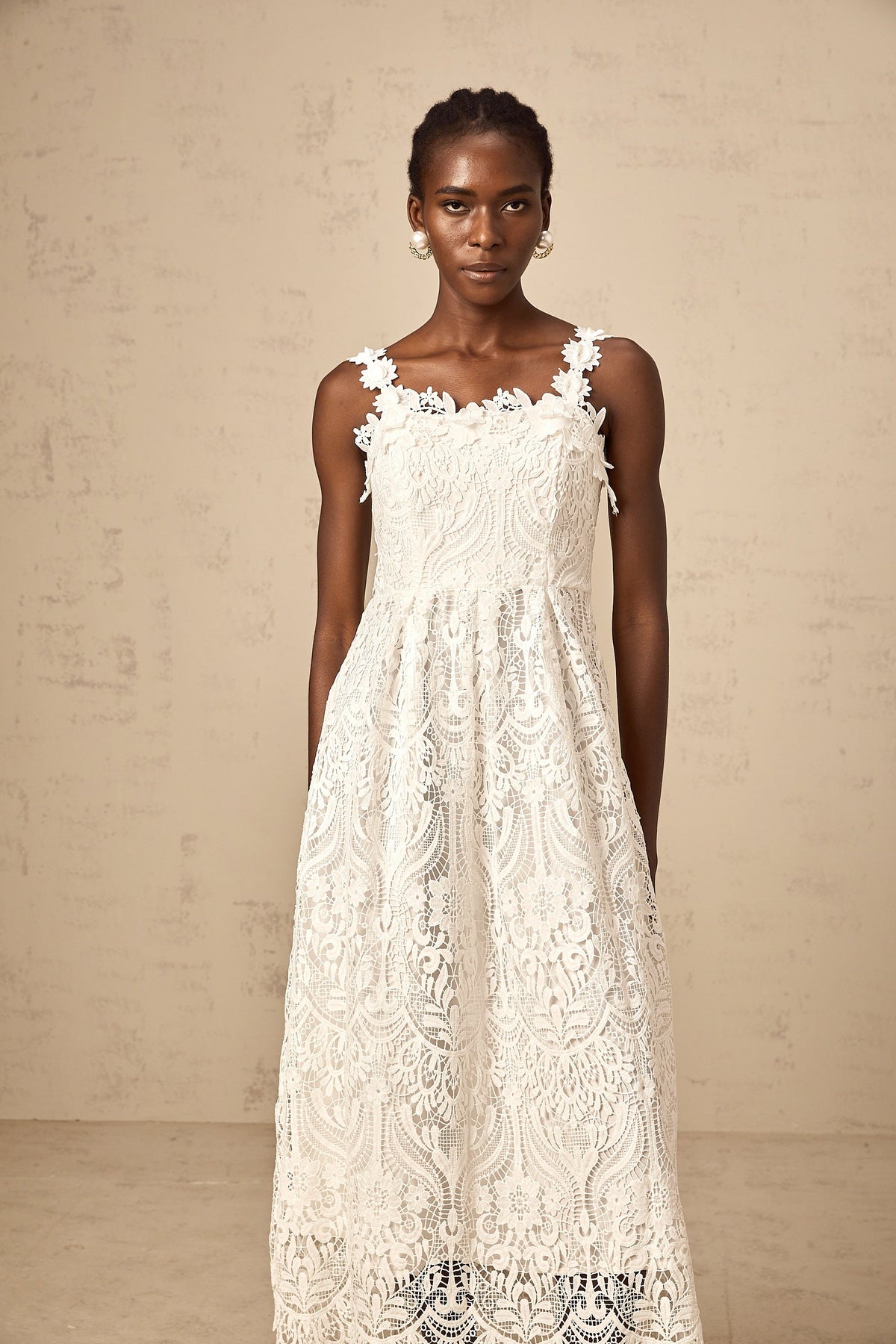 Paol white guipure-lace midi dress