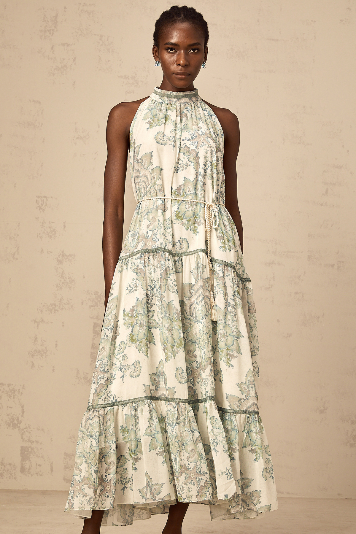Ninon green floral-print pleated midi dress (Final Sale)