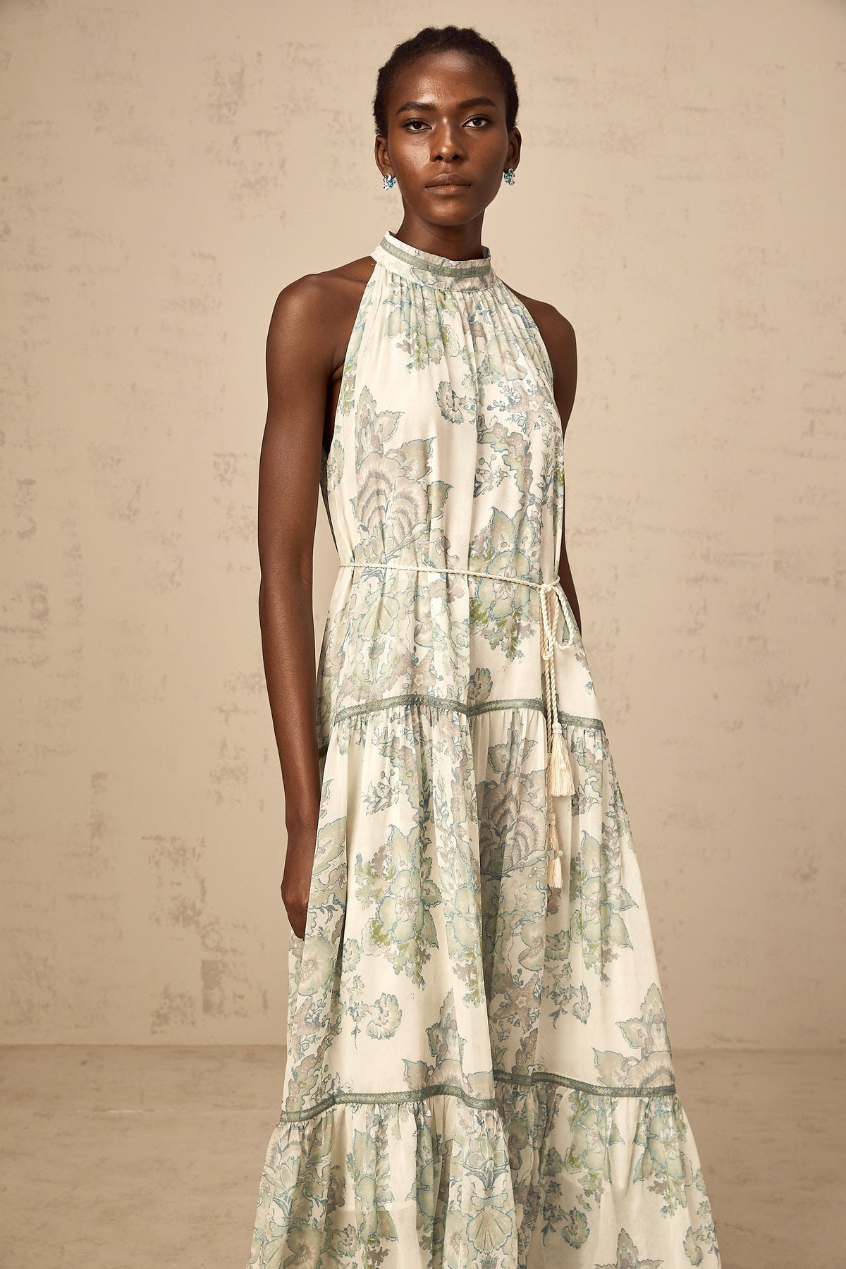 Ninon green floral-print pleated midi dress