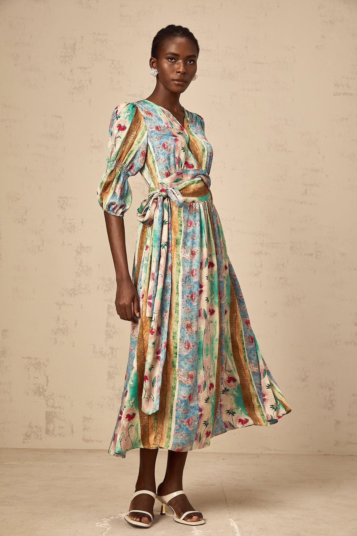 Cerise floral-print wrap midi dress
