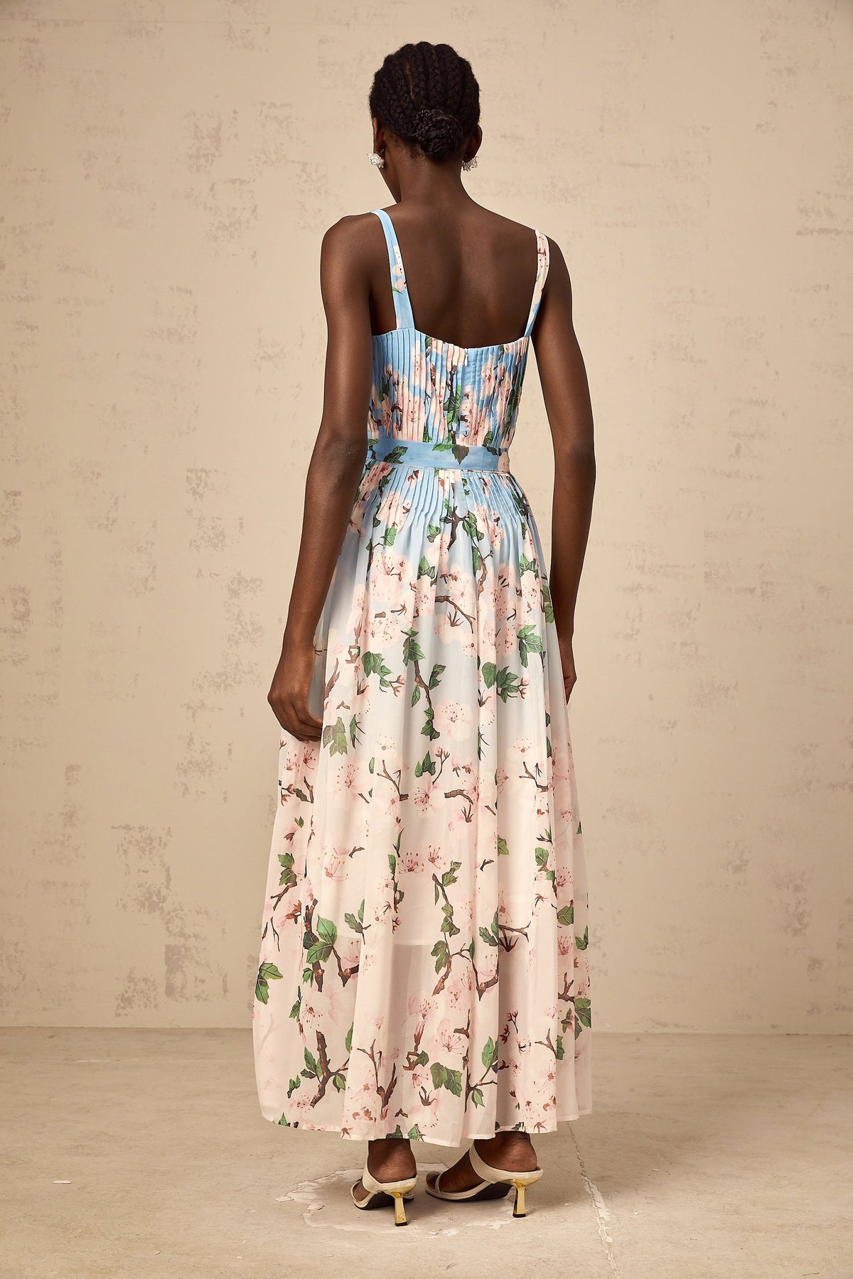 Océane blue floral-print pleated maxi dress