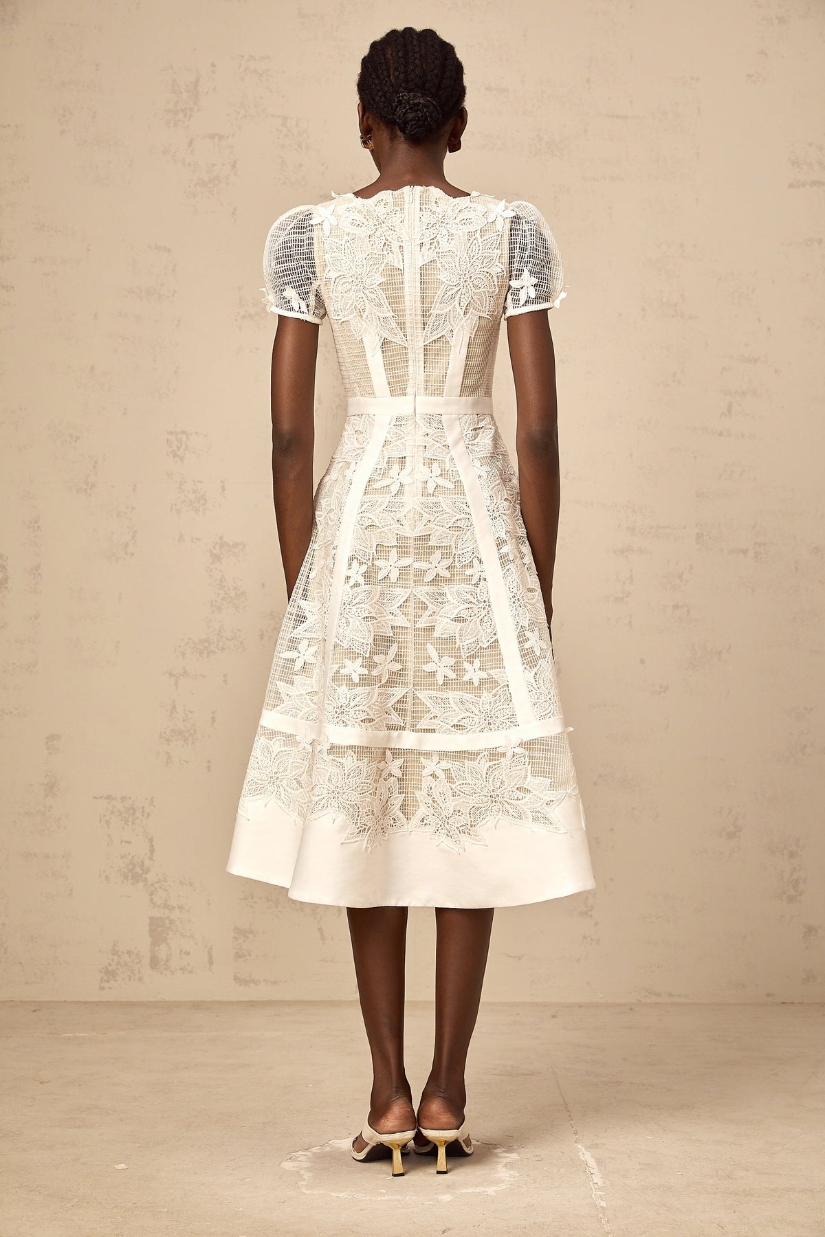 Clémence white flower-embroidered midi dress