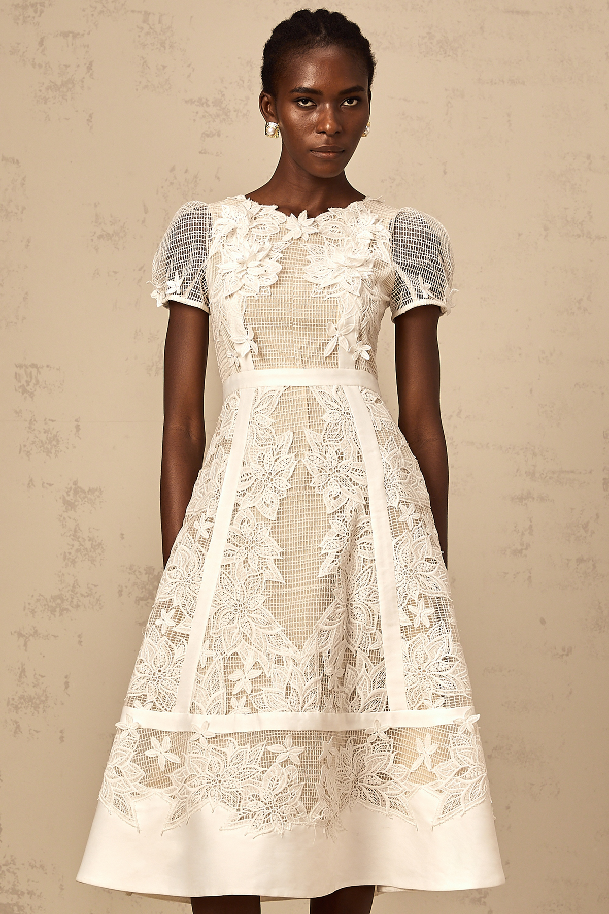 Clémence white flower-embroidered midi dress