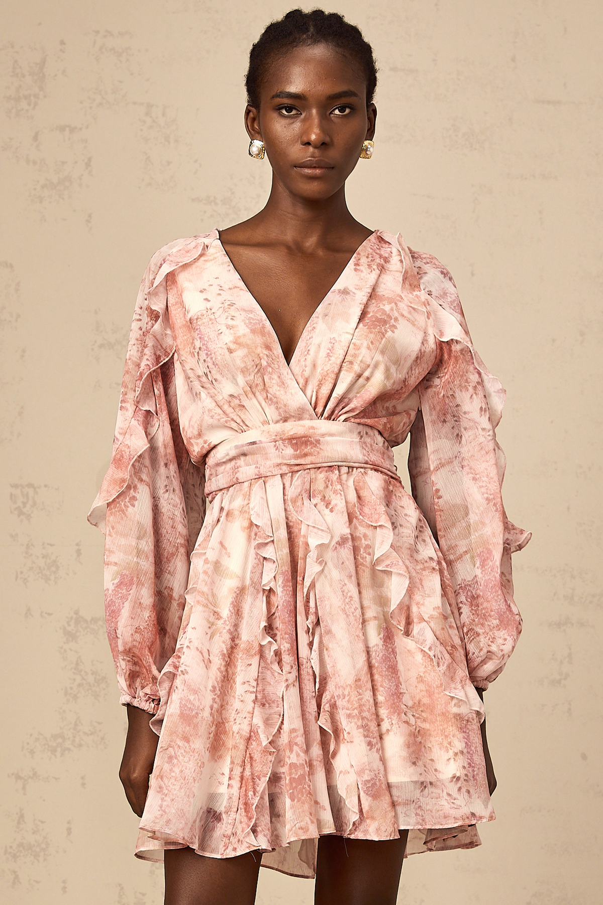 Yolande pink floral-print ruffled mini dress