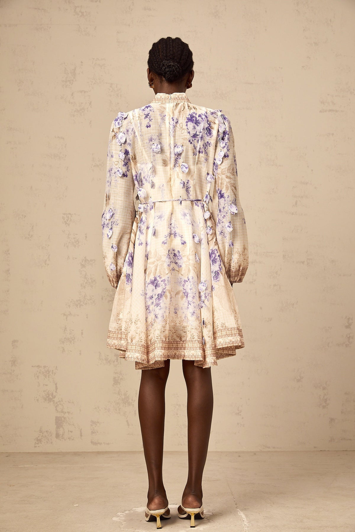 Amélie petal-detail floral-print mini dress in Neutrals