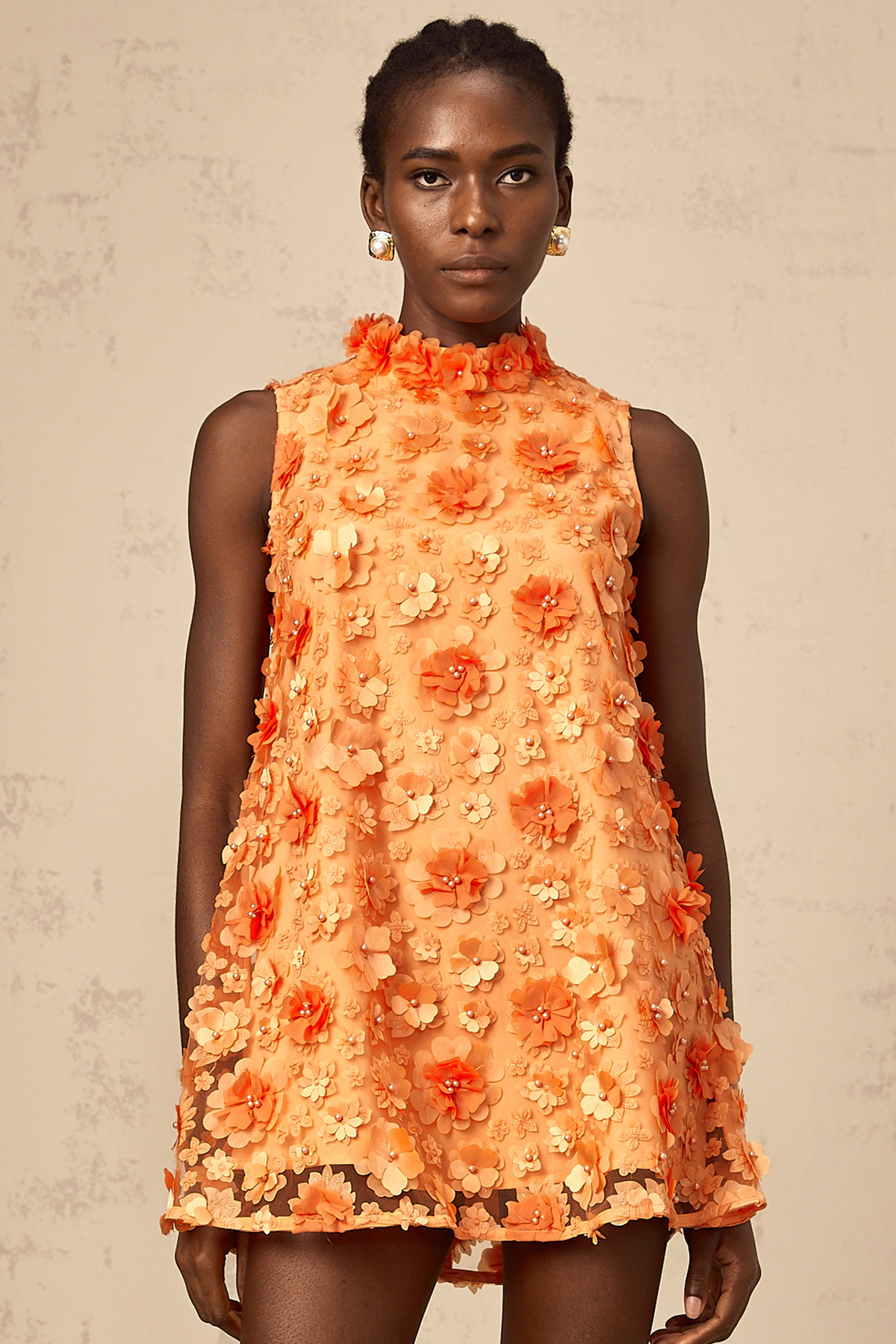 Orphée orange faux-flower mini dress