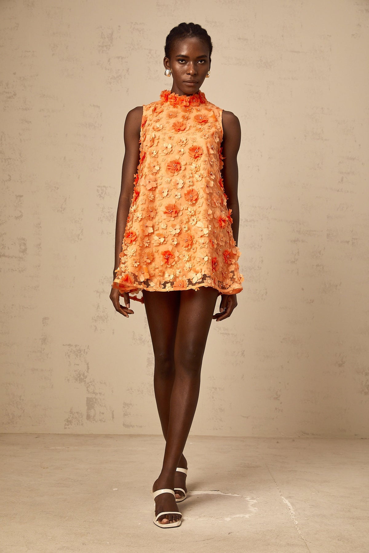 Orphée orange faux-flower mini dress