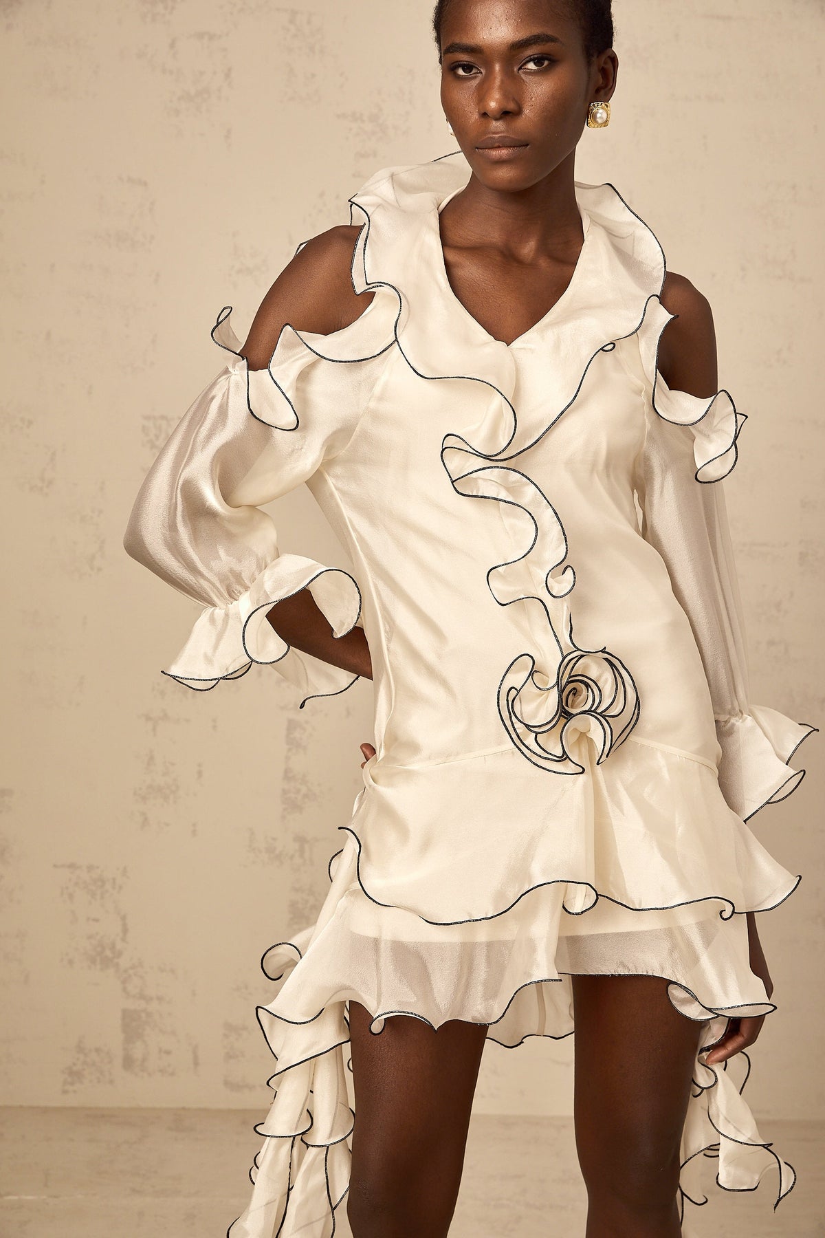 Tiphaine white ribbon-detail flounce mini dress (Final Sale-US Only)