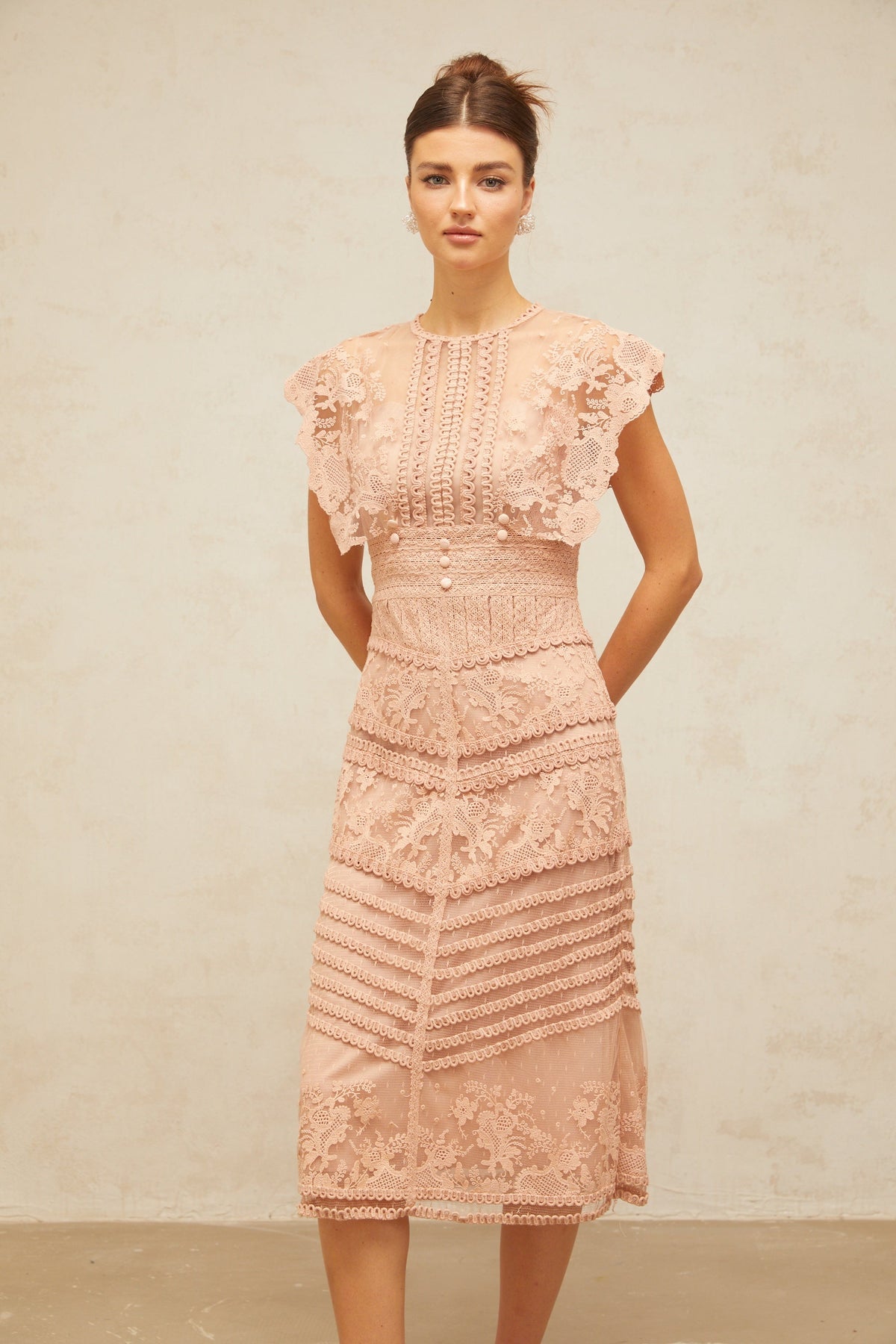 Fleur floral-embroidered lace midi dress in Pink
