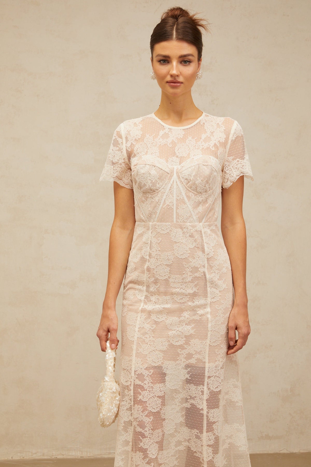 Célia floral-lace midi dress in White