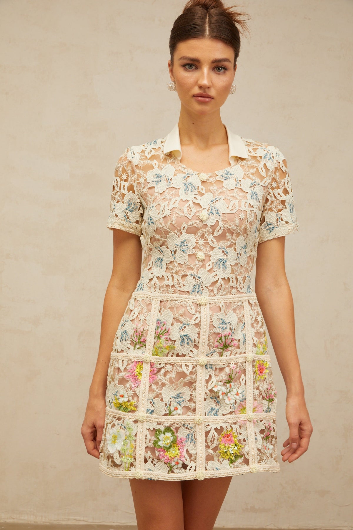 Françoise flower-embroidered mini dress