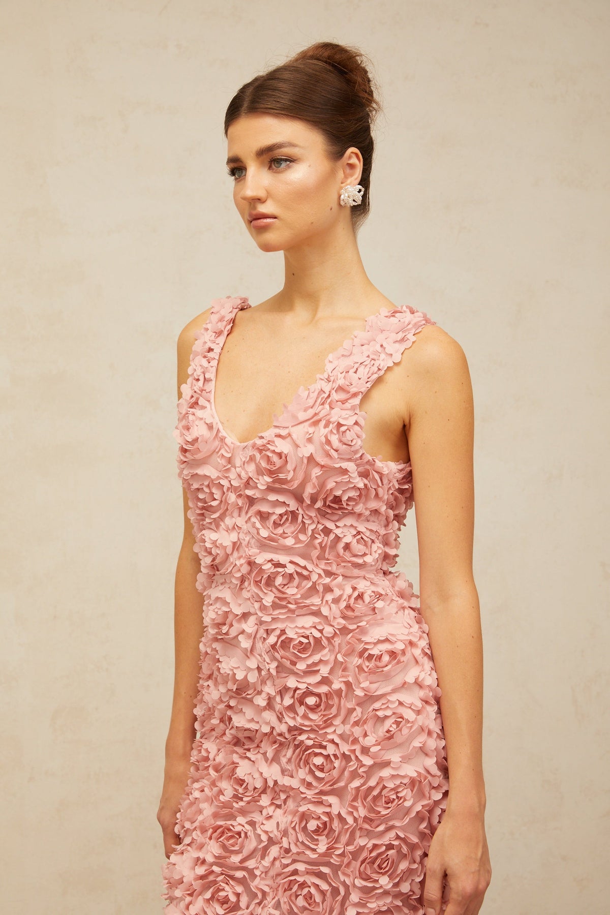 Sylvie faux-flower V-neck maxi dress in Pink
