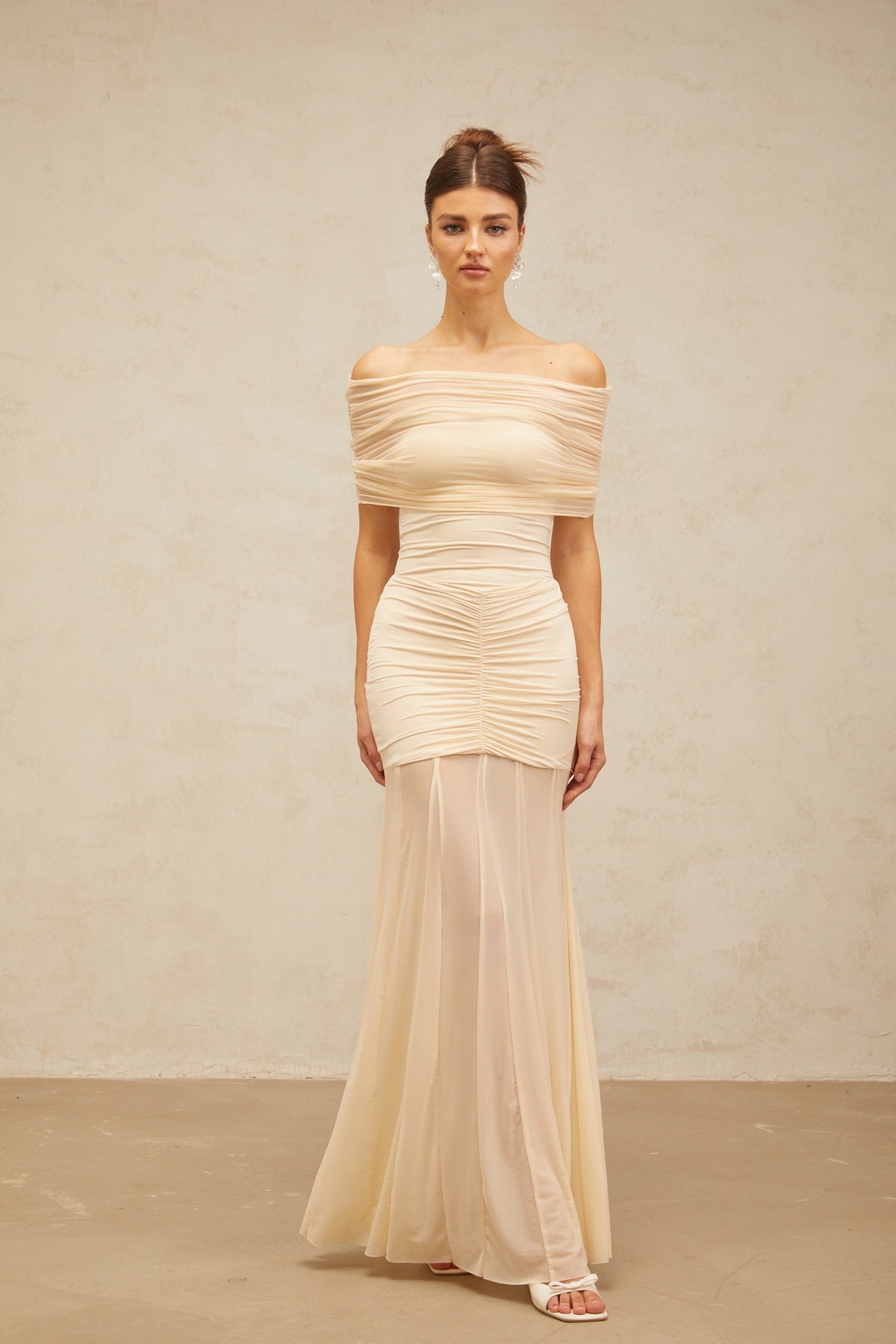Ninon neutrals tulle-panel smocked maxi dress