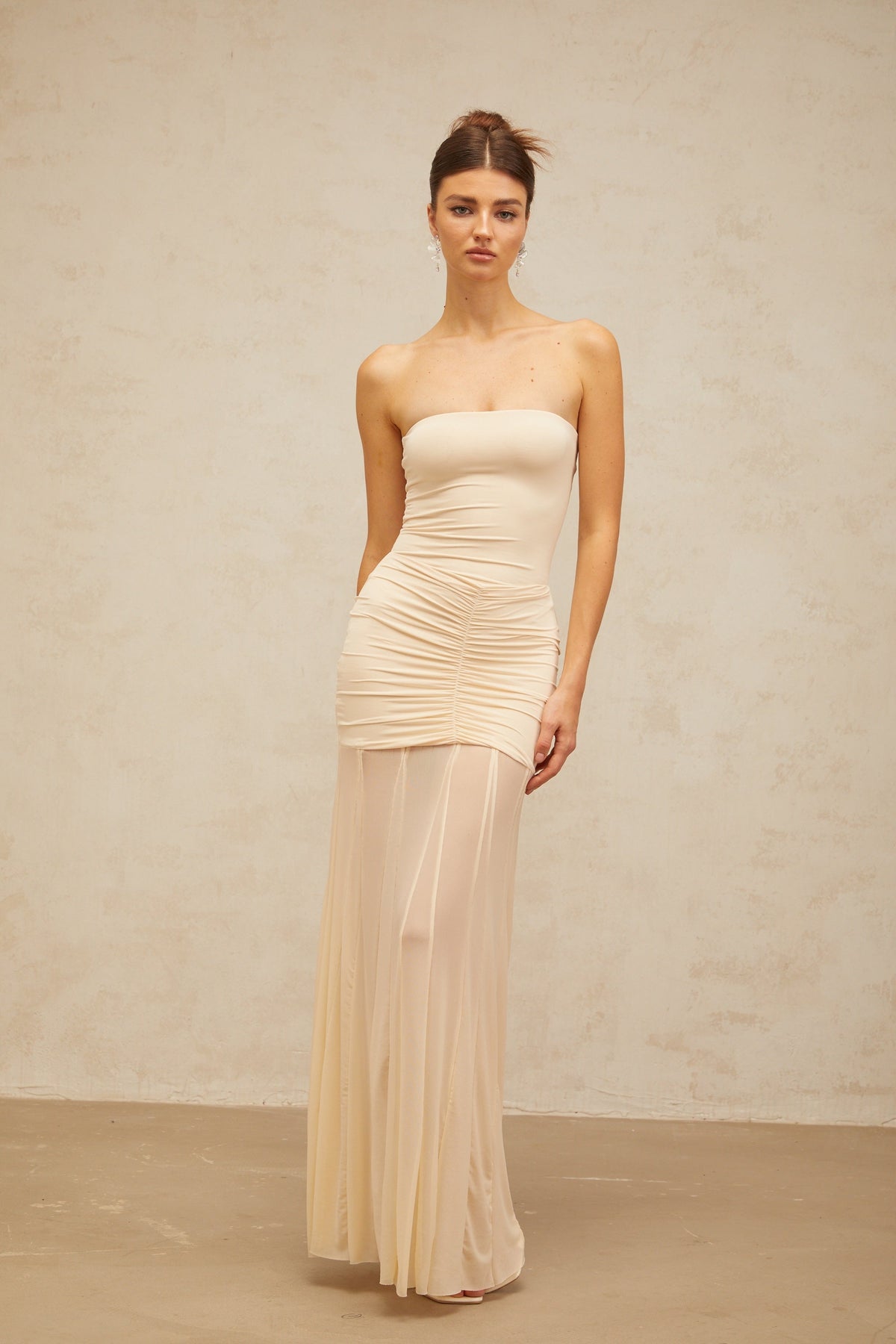 Ninon neutrals tulle-panel smocked maxi dress