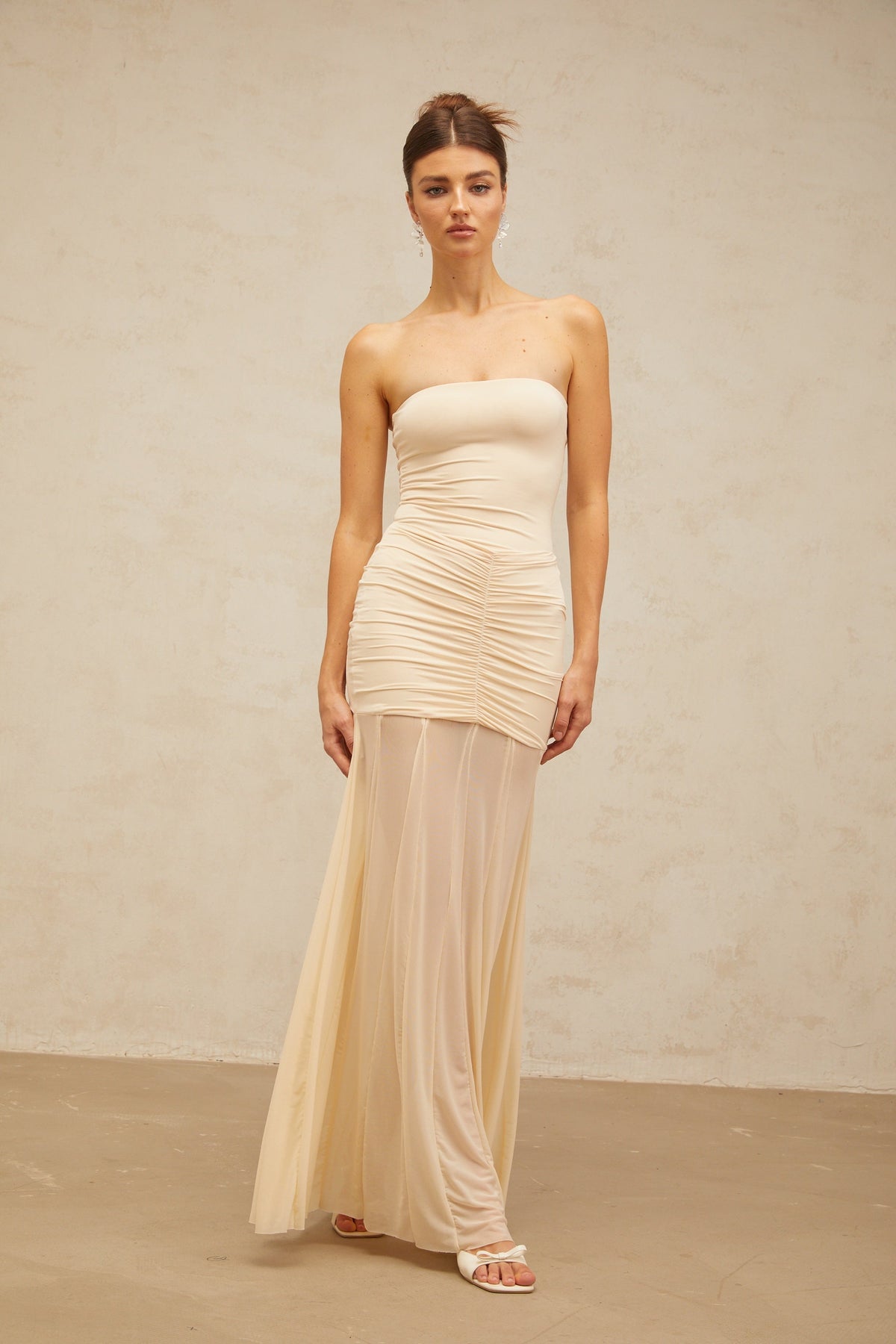 Ninon neutrals tulle-panel smocked maxi dress