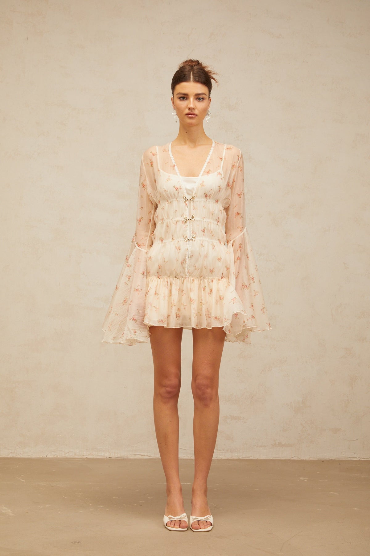 Airelle floral-print sheer flared mini dress