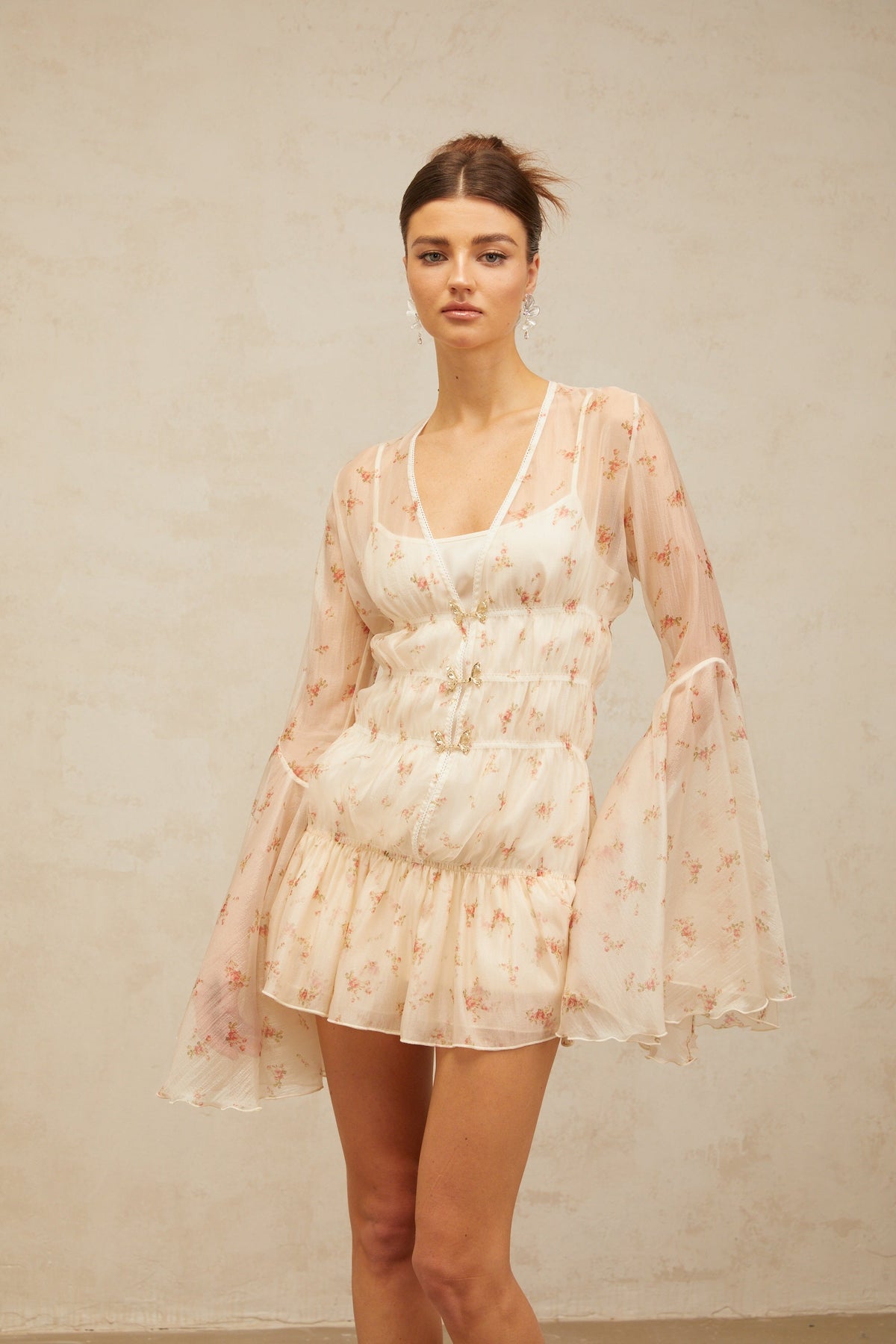 Airelle floral-print sheer flared mini dress