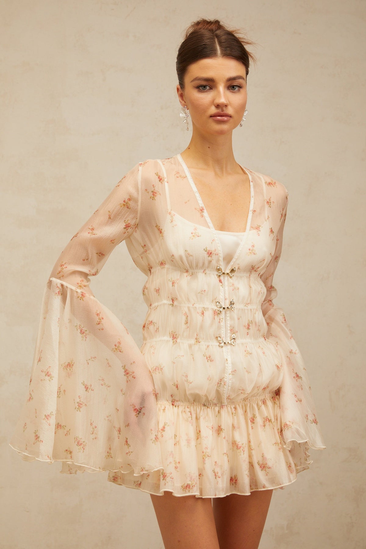 Airelle floral-print sheer flared mini dress