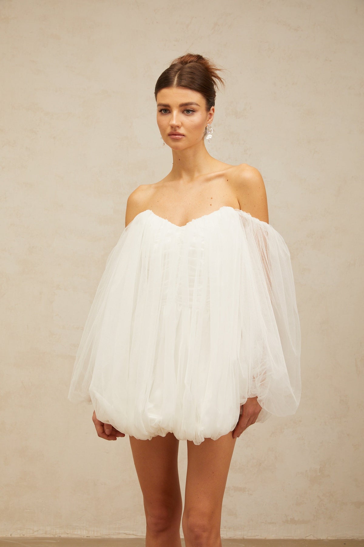 Avril layered bubble tulle mini dress in White