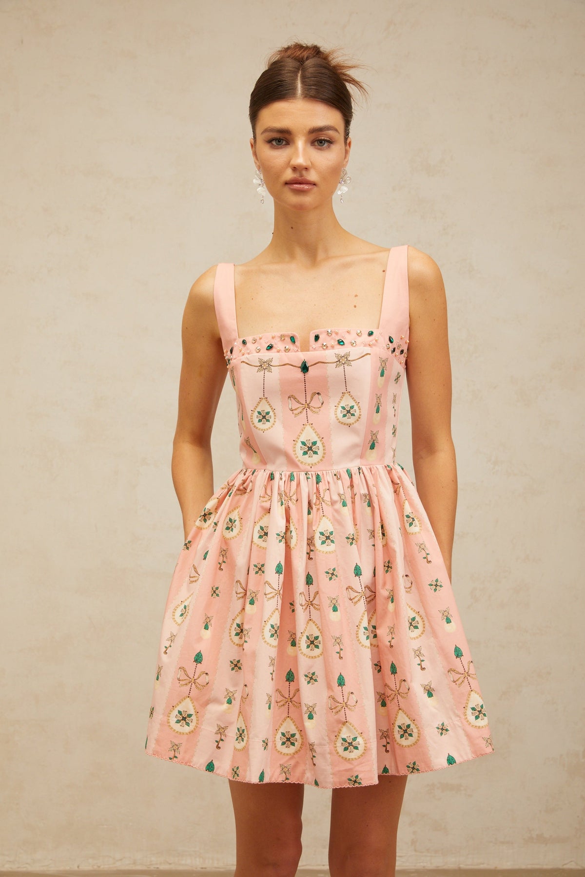 Osanne pink embellished pattern-print mini dress