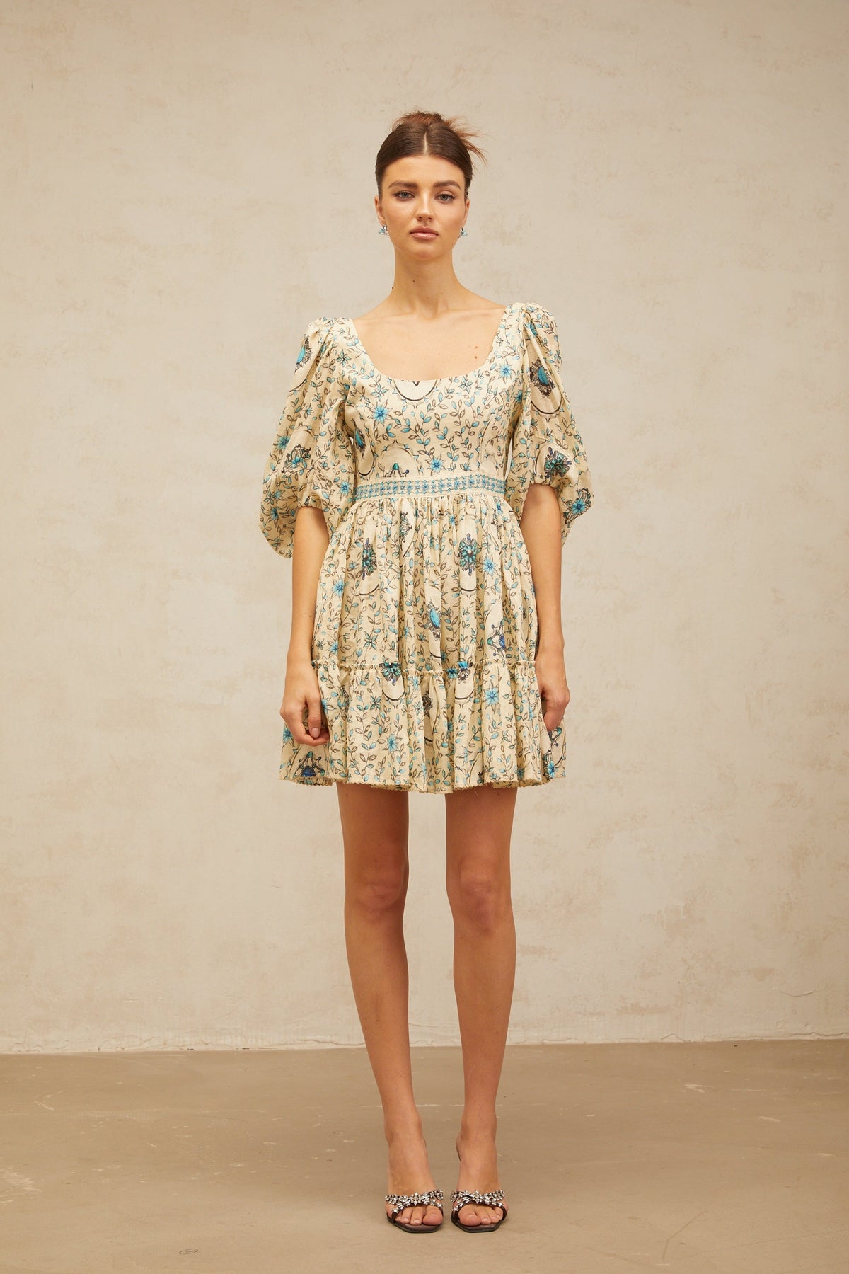 Odette neutrals floral-print pleated mini dress (Final Sale-US Only)