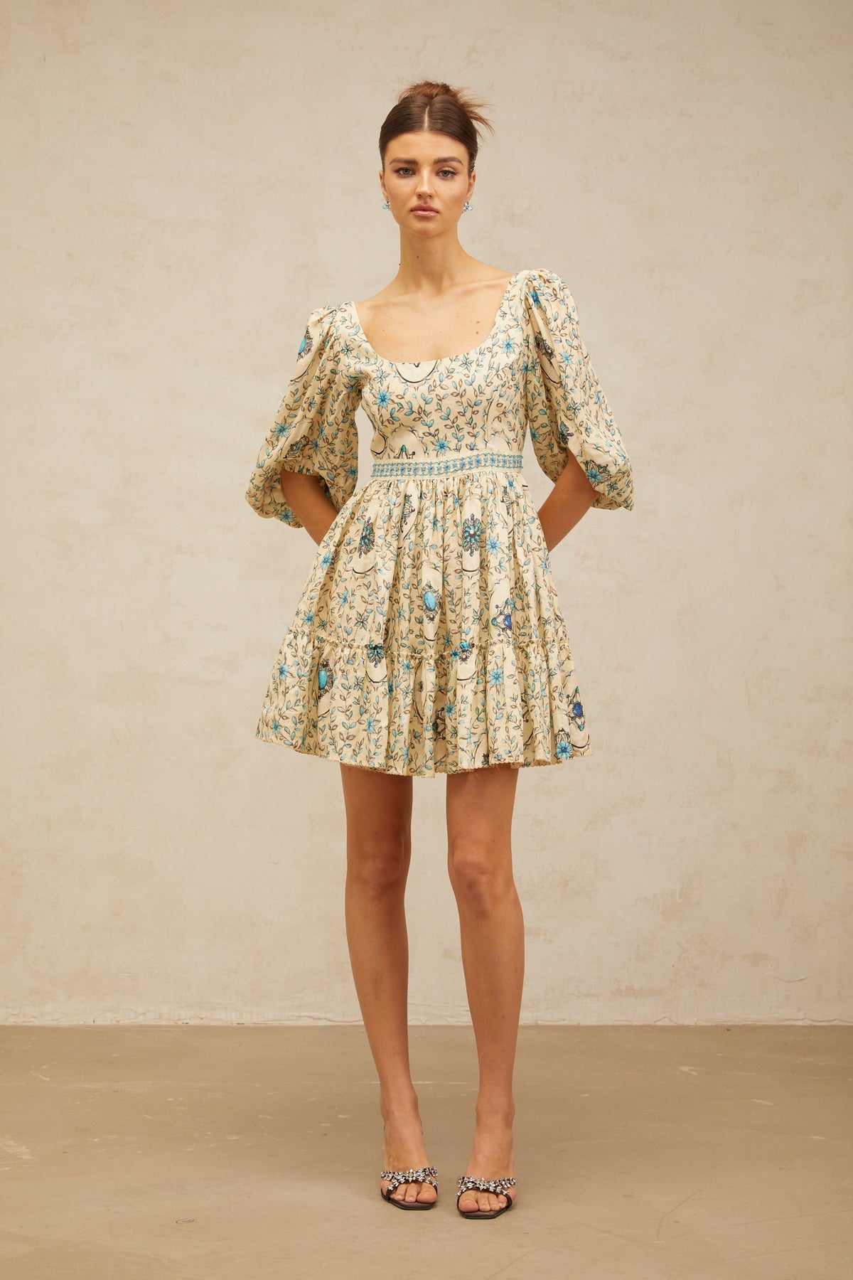 Odette neutrals floral-print pleated mini dress (Final Sale-US Only)