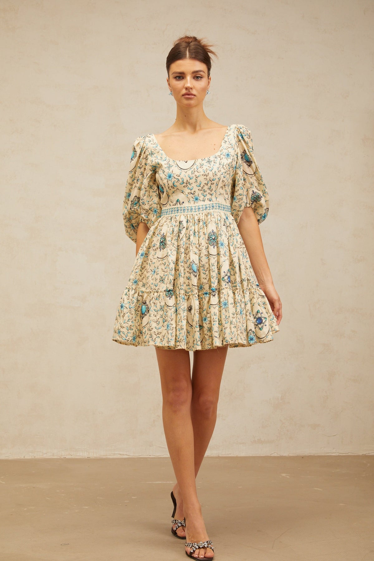 Odette neutrals floral-print pleated mini dress (Final Sale-US Only)
