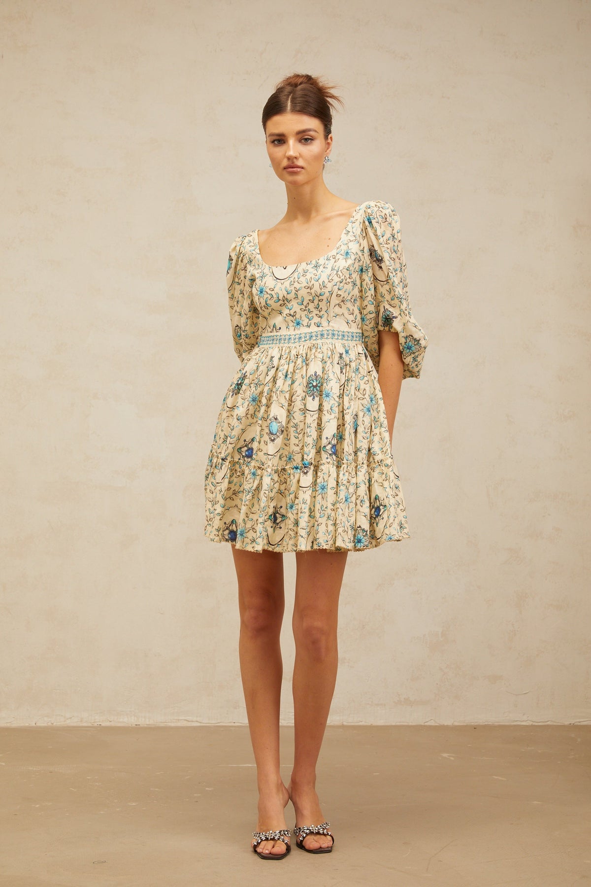 Odette neutrals floral-print pleated mini dress (Final Sale-US Only)