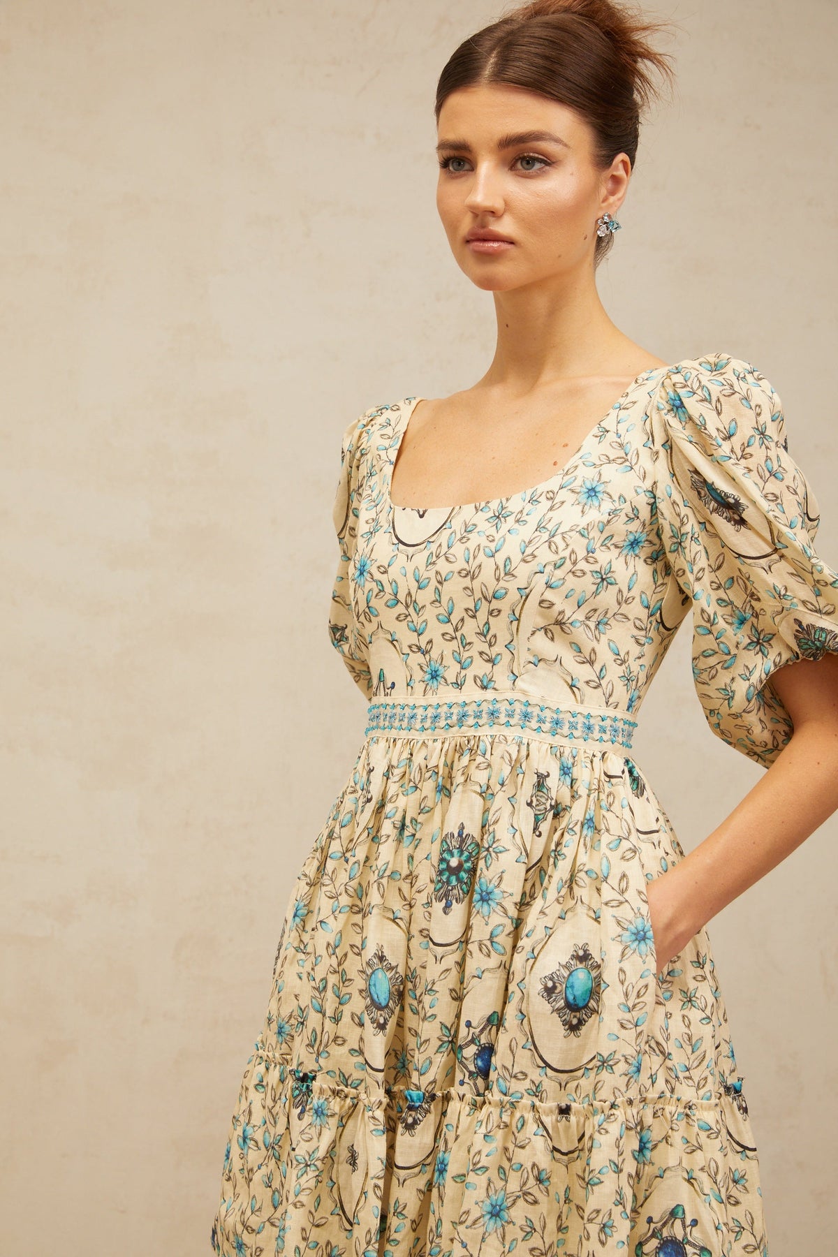 Odette neutrals floral-print pleated mini dress (Final Sale-US Only)