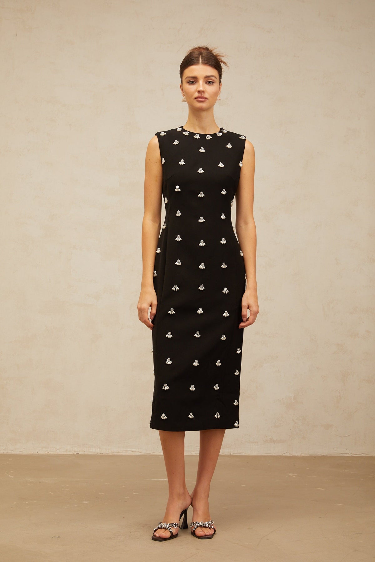 Xaviera black beaded tube midi dress