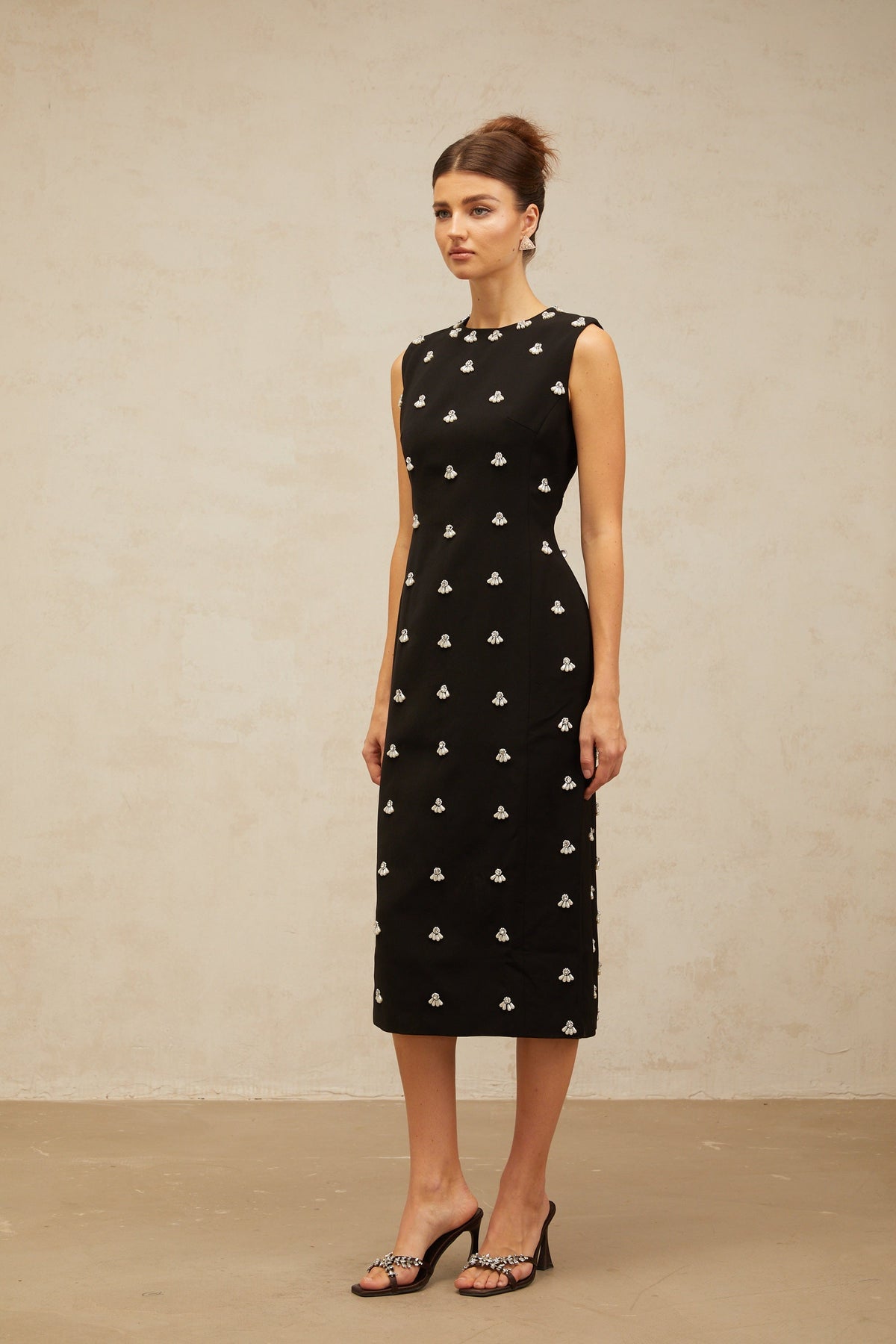 Xaviera black beaded tube midi dress