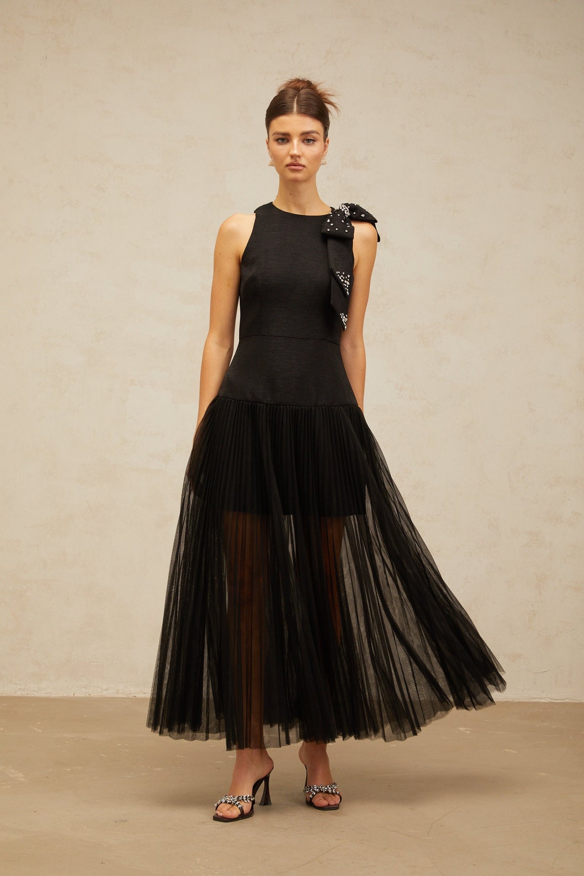 Thérèse bowknot tulle-panelling midi dress in Black