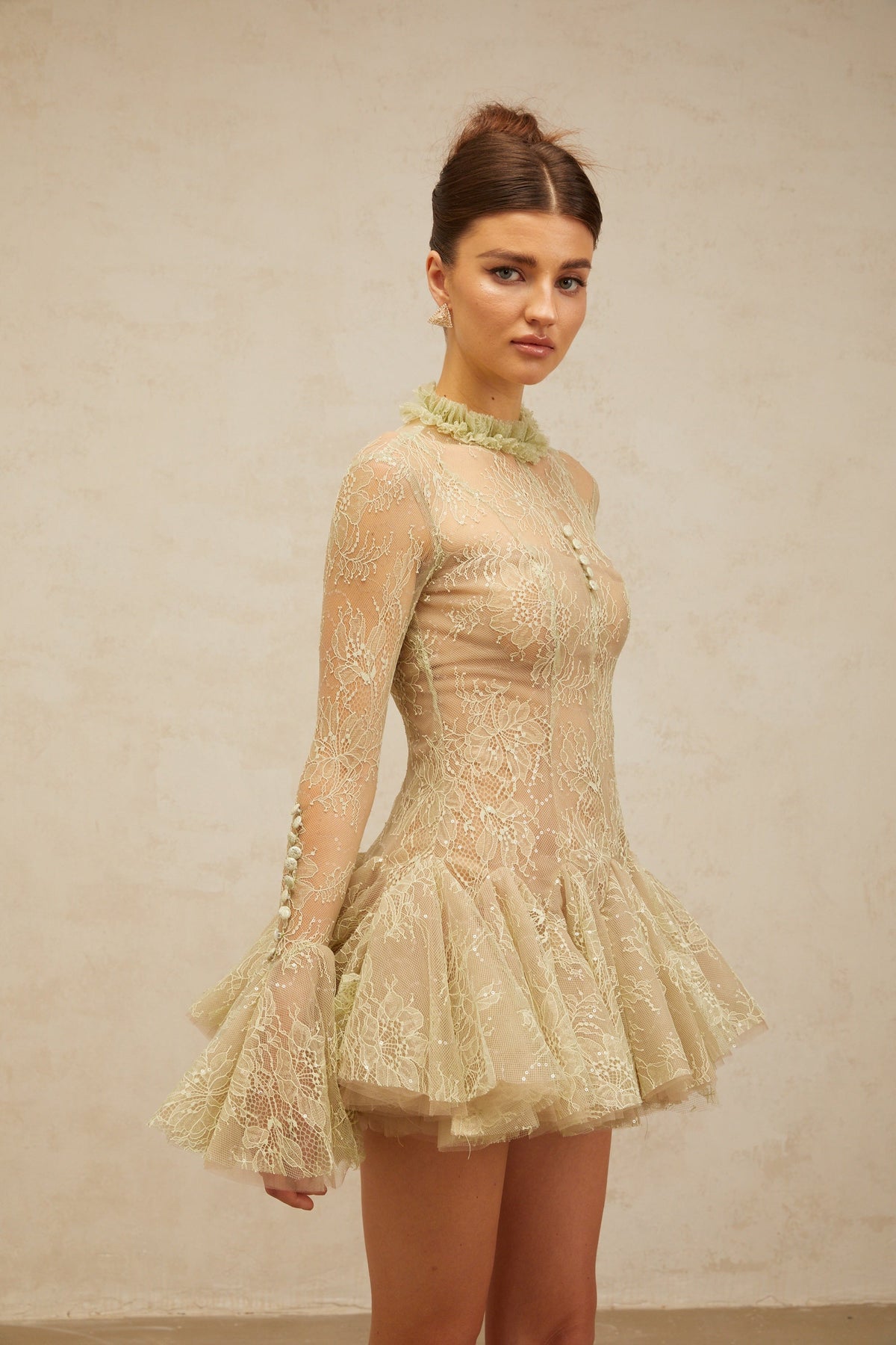 Mélodie green embroidered flared mini dress