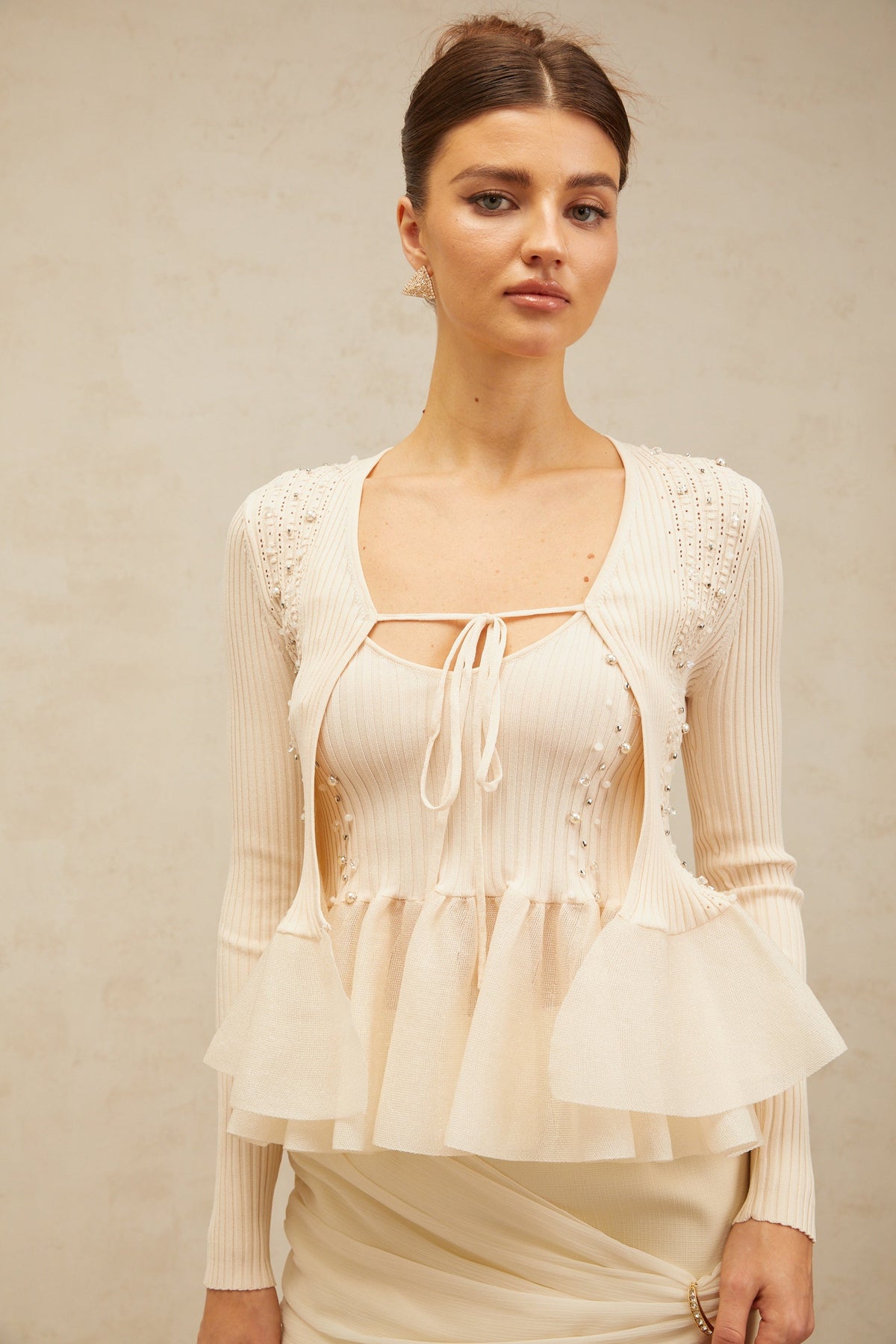 Blanche neutrals peplum knitted cardigan