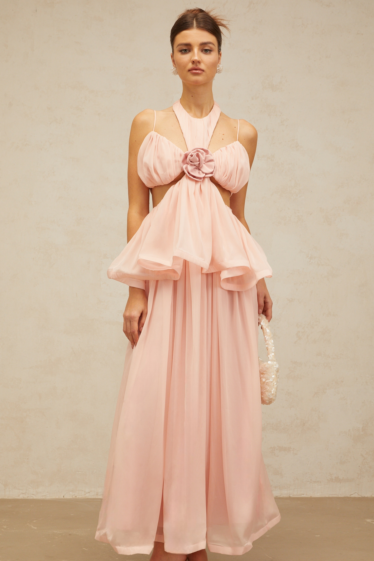 Danaé pink cut-out floral-appliqué maxi dress (Final Sale)
