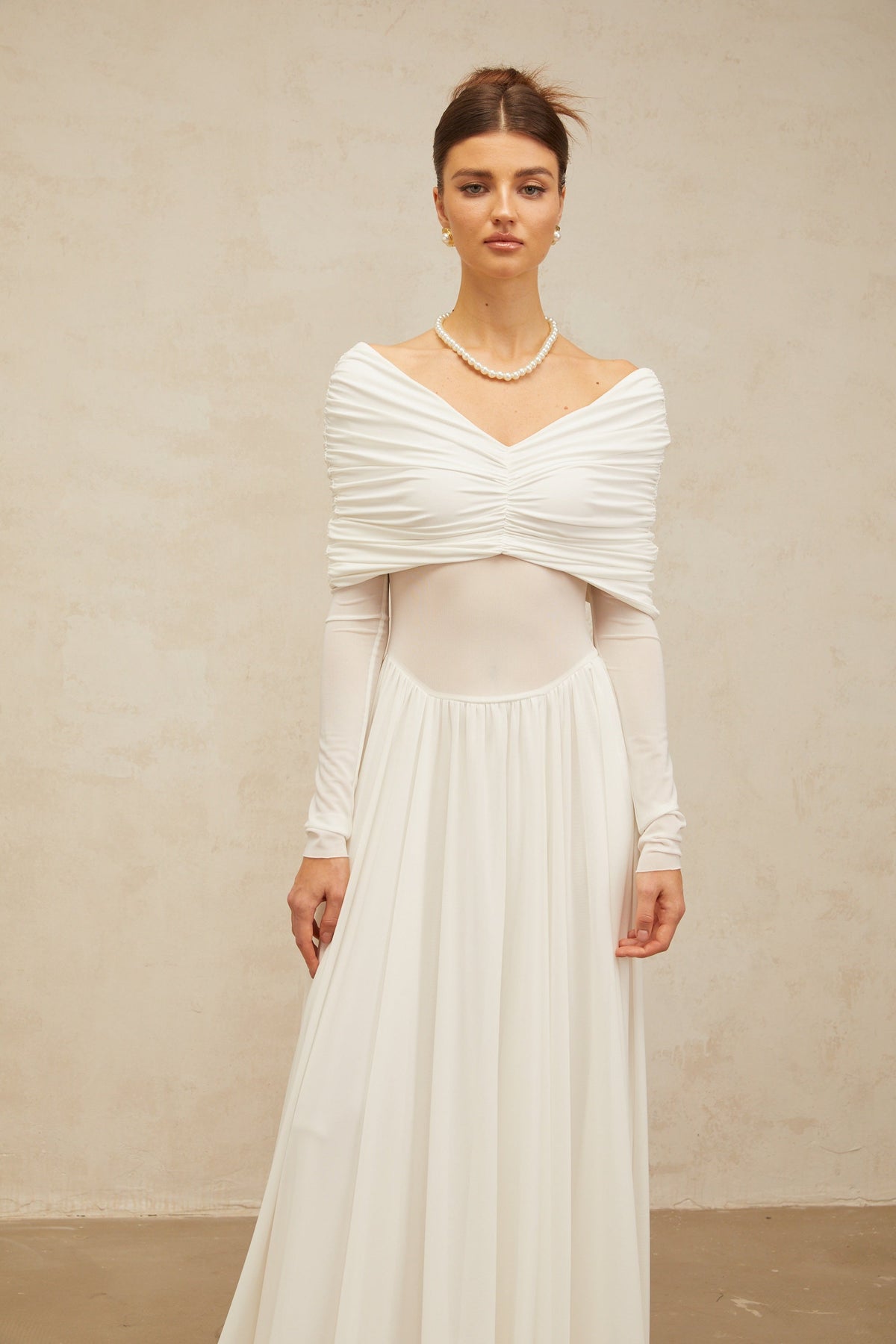 Vérane White Draped-detail Ruched Maxi Dress (Final Sale)
