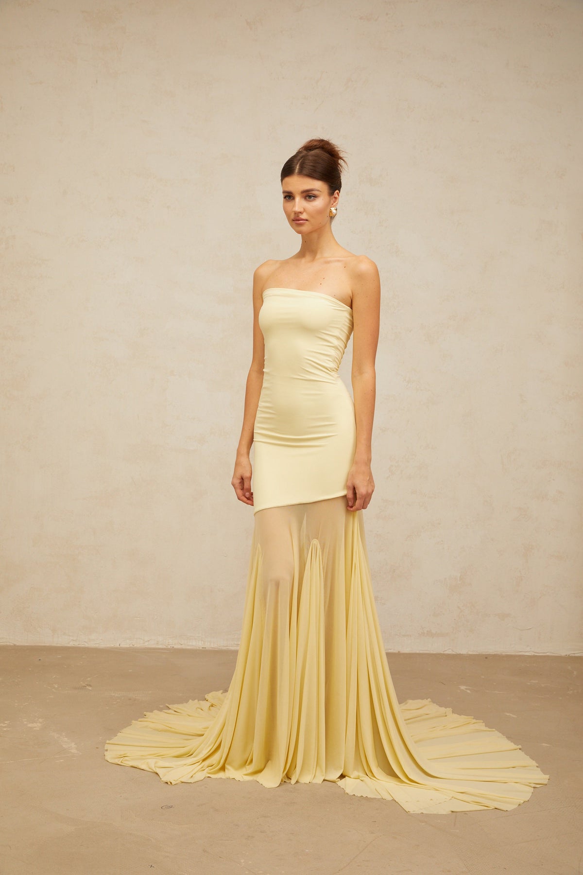 Josiane yellow off-shoulder sheer tulle maxi dress