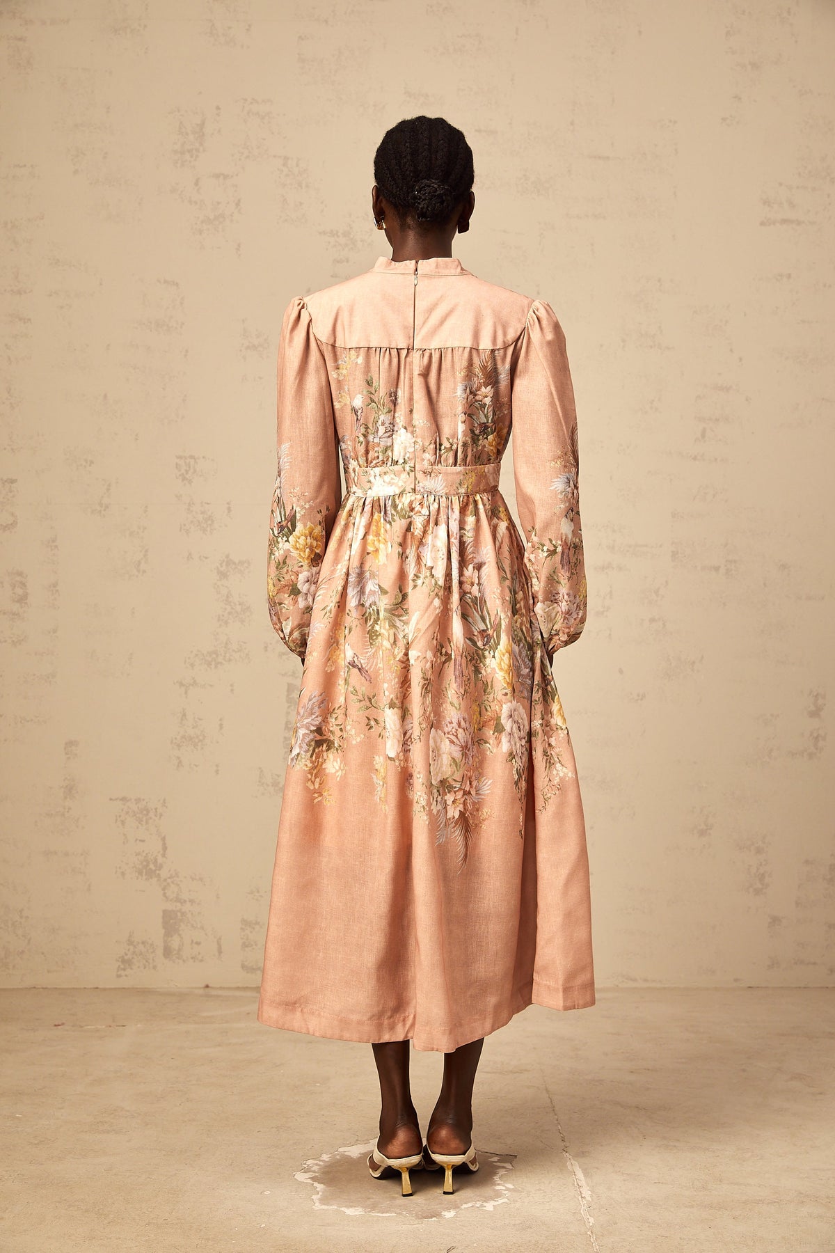Sidonie pink V-neck floral-print midi dress