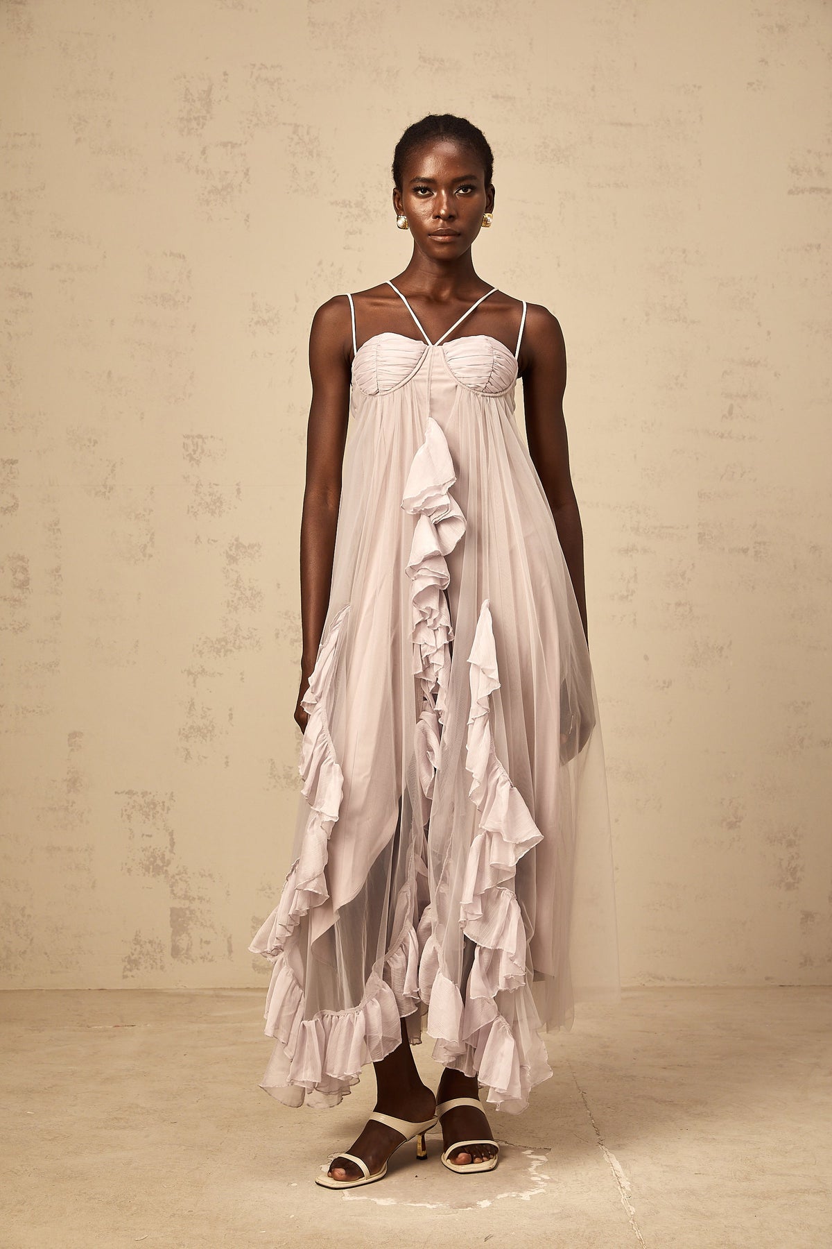 Colette layered ruffled tulle maxi dress in Purple