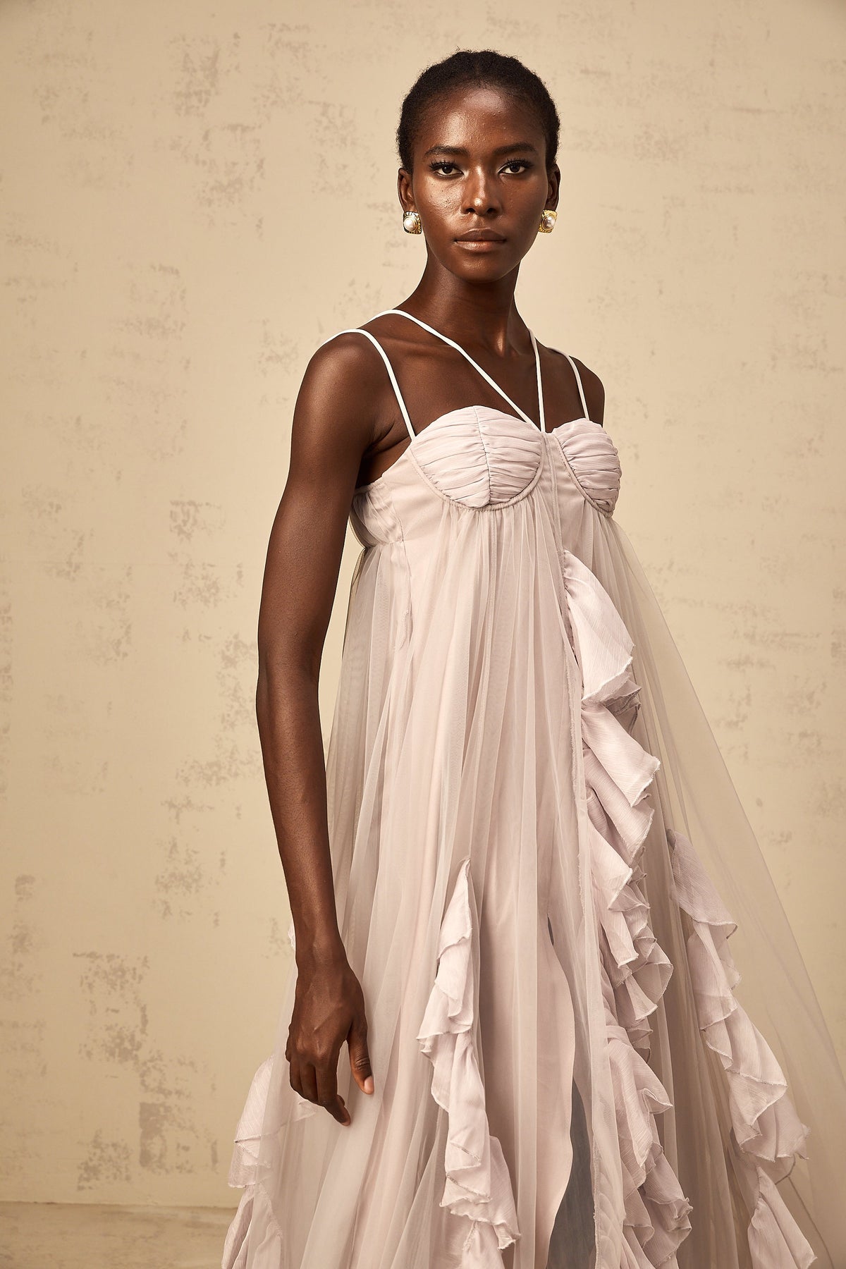 Colette layered ruffled tulle maxi dress in Purple