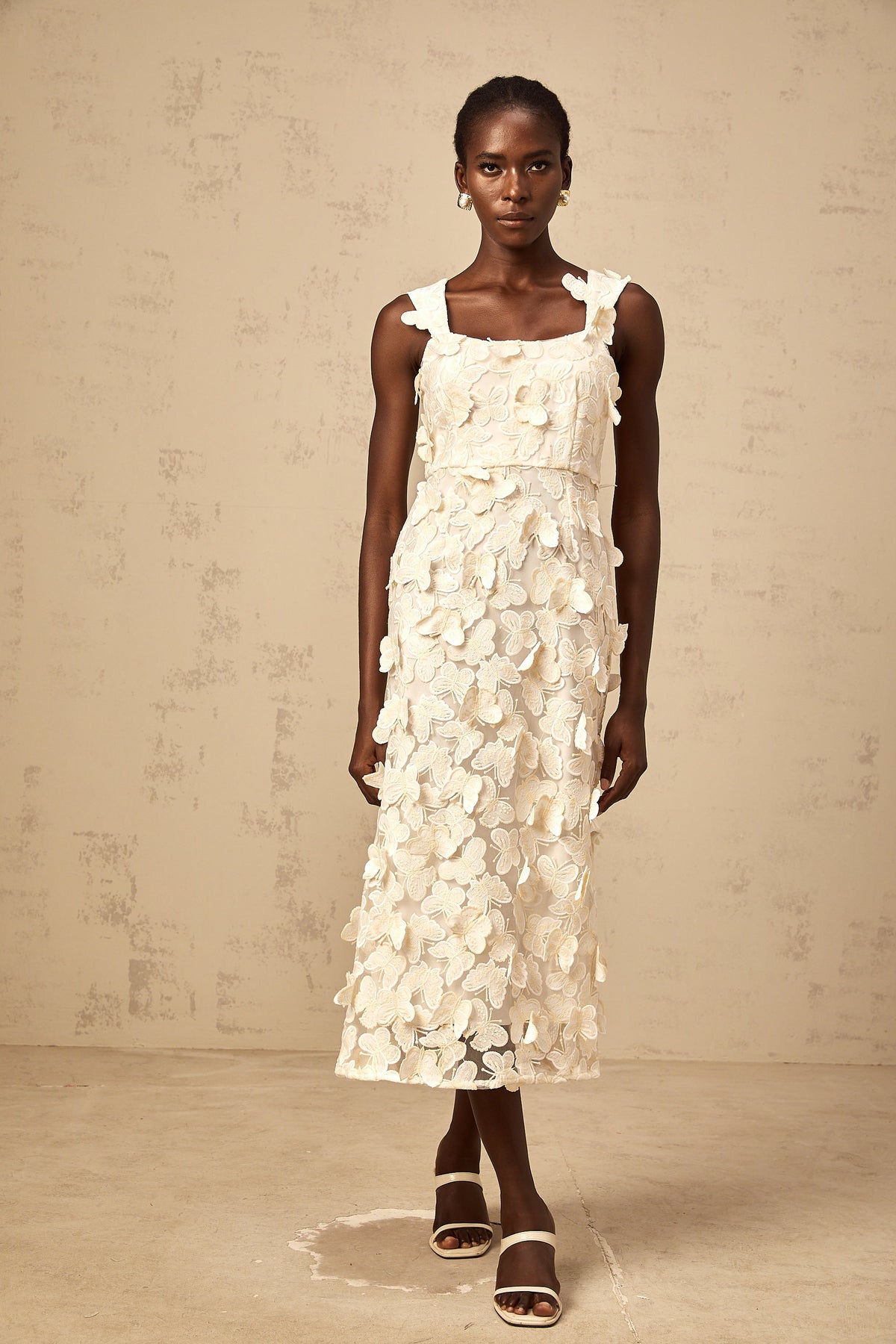 Narcisse butterfly-appliqué flared midi dress