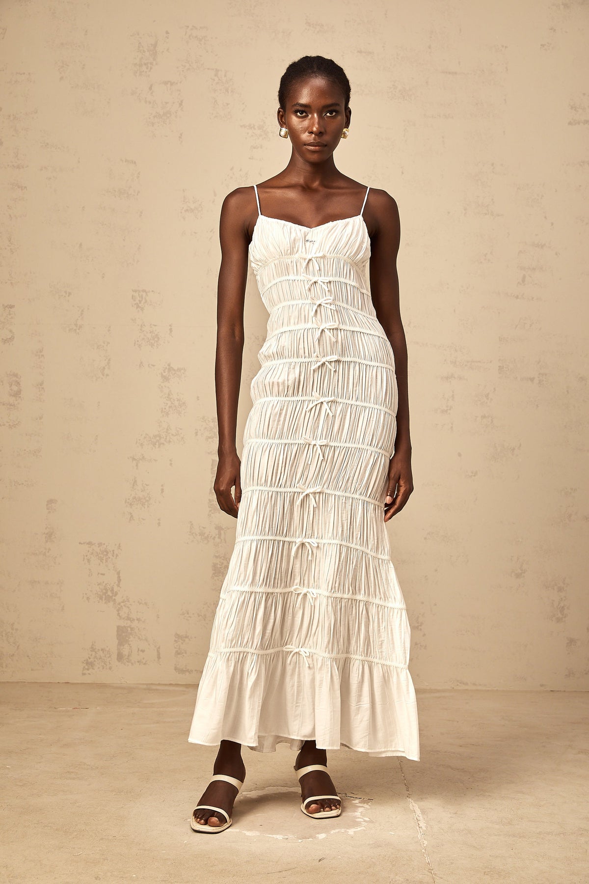 Aglaé white bowknot smocked maxi dress