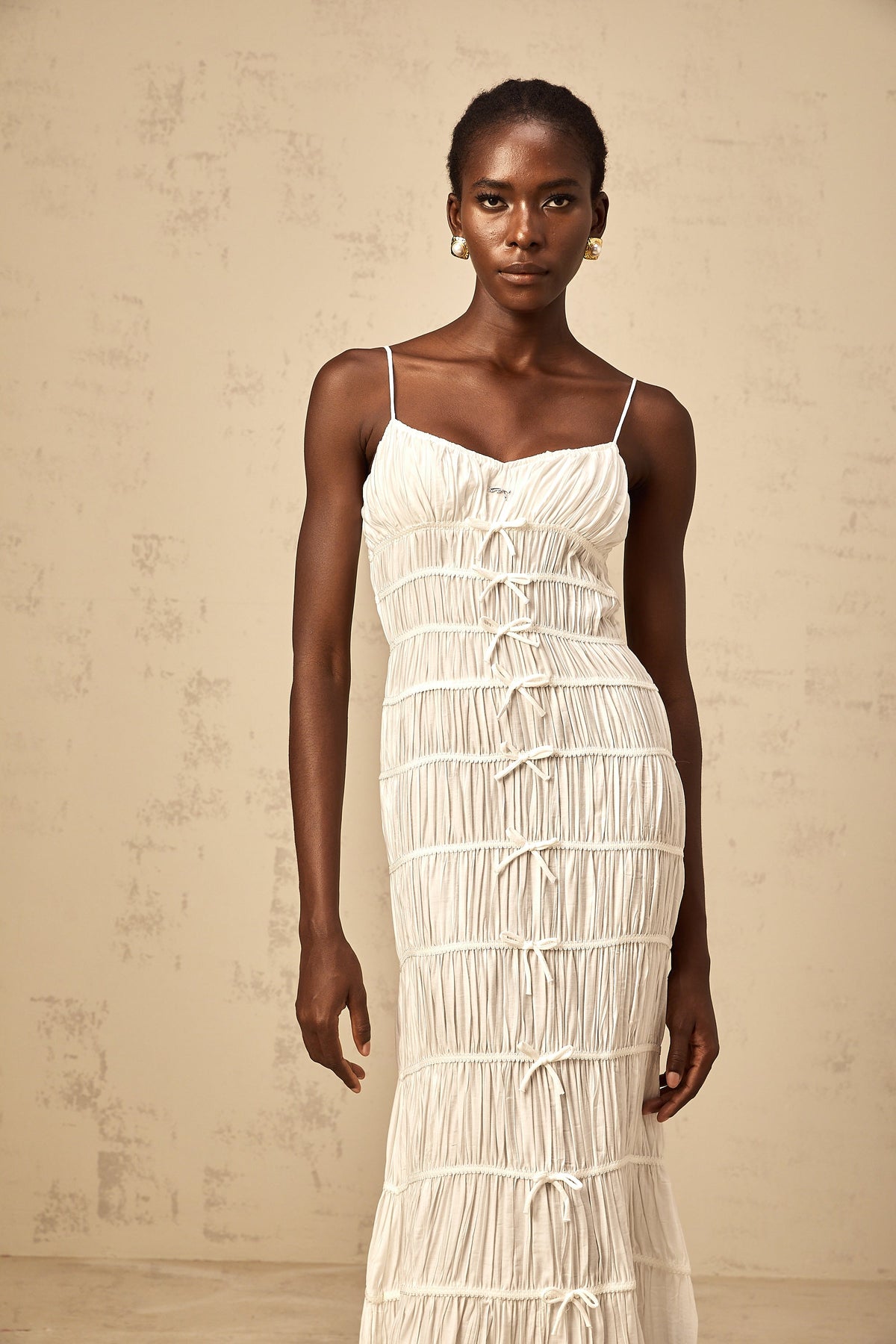Aglaé white bowknot smocked maxi dress