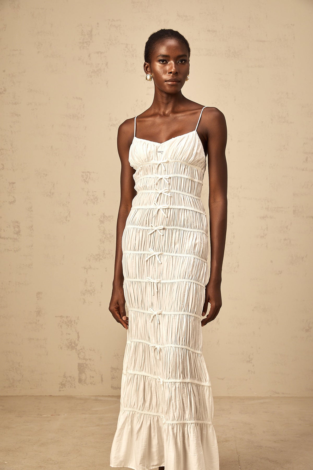 Aglaé white bowknot smocked maxi dress